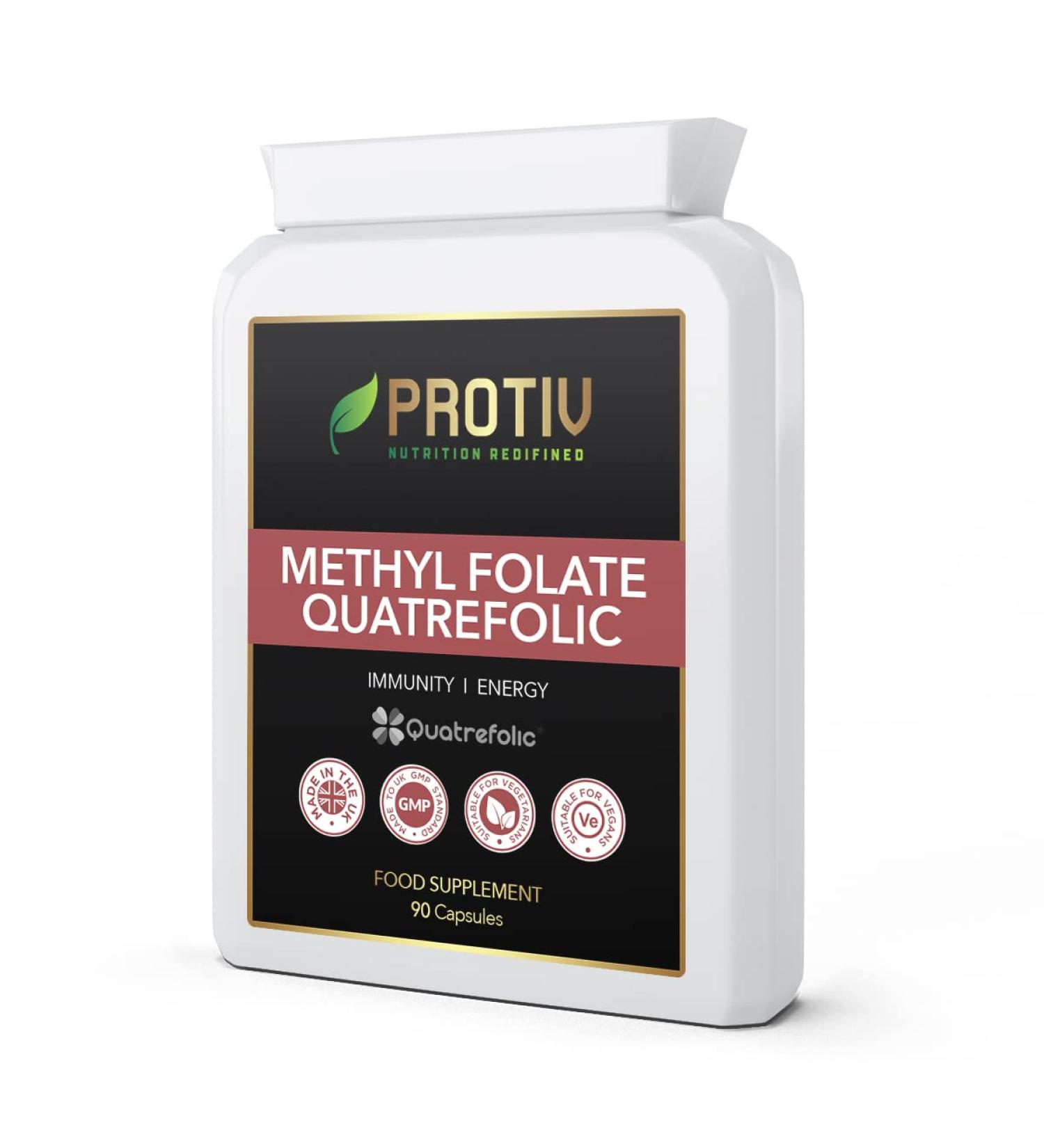 Methyl Folate Quatrefolic 600g - 90 Capsules | Activated Folic Acid Supplement | UK Manufactured GMP Standard - Buy Online on GoSupps.com