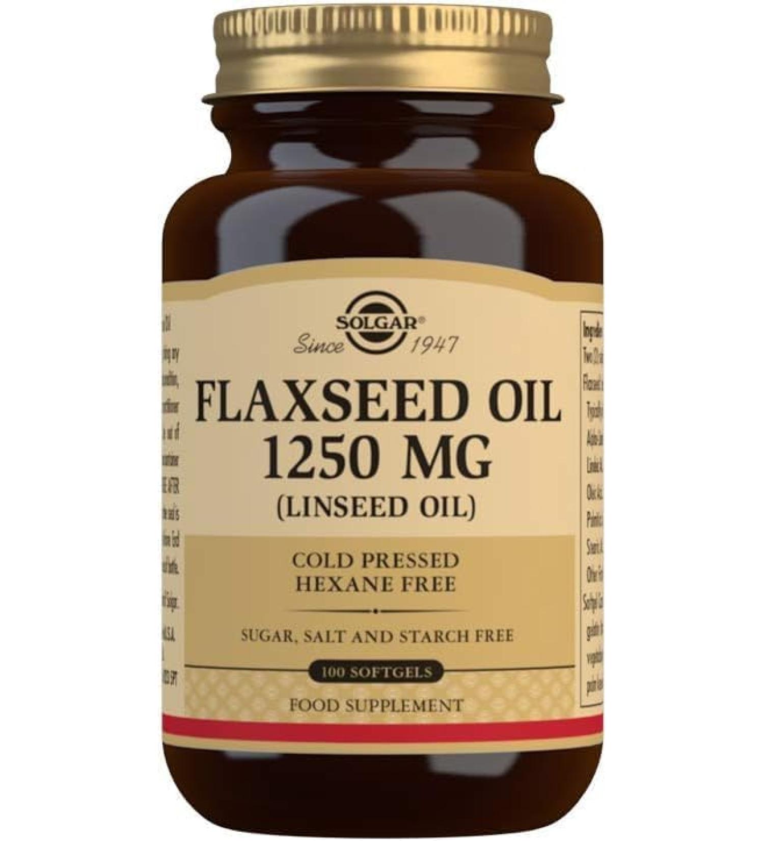 Solgar Flaxseed Oil 1250mg 100 Softgels - Cold-Pressed Omega-3 Supplement - Buy Online on GoSupps.com