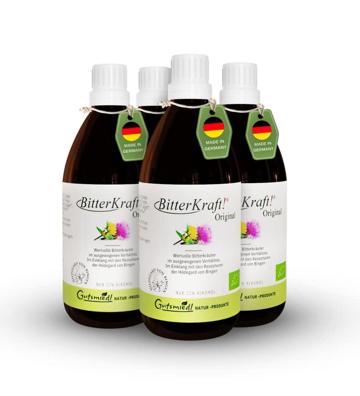 Original Organic Bitter Drops | Bitterkraft 4x200ml - High-Dose Vegan Herbal Elixir by Hildegard von Bingen | 100% Natural No Additives Made in Germany - Buy Online on GoSupps.com