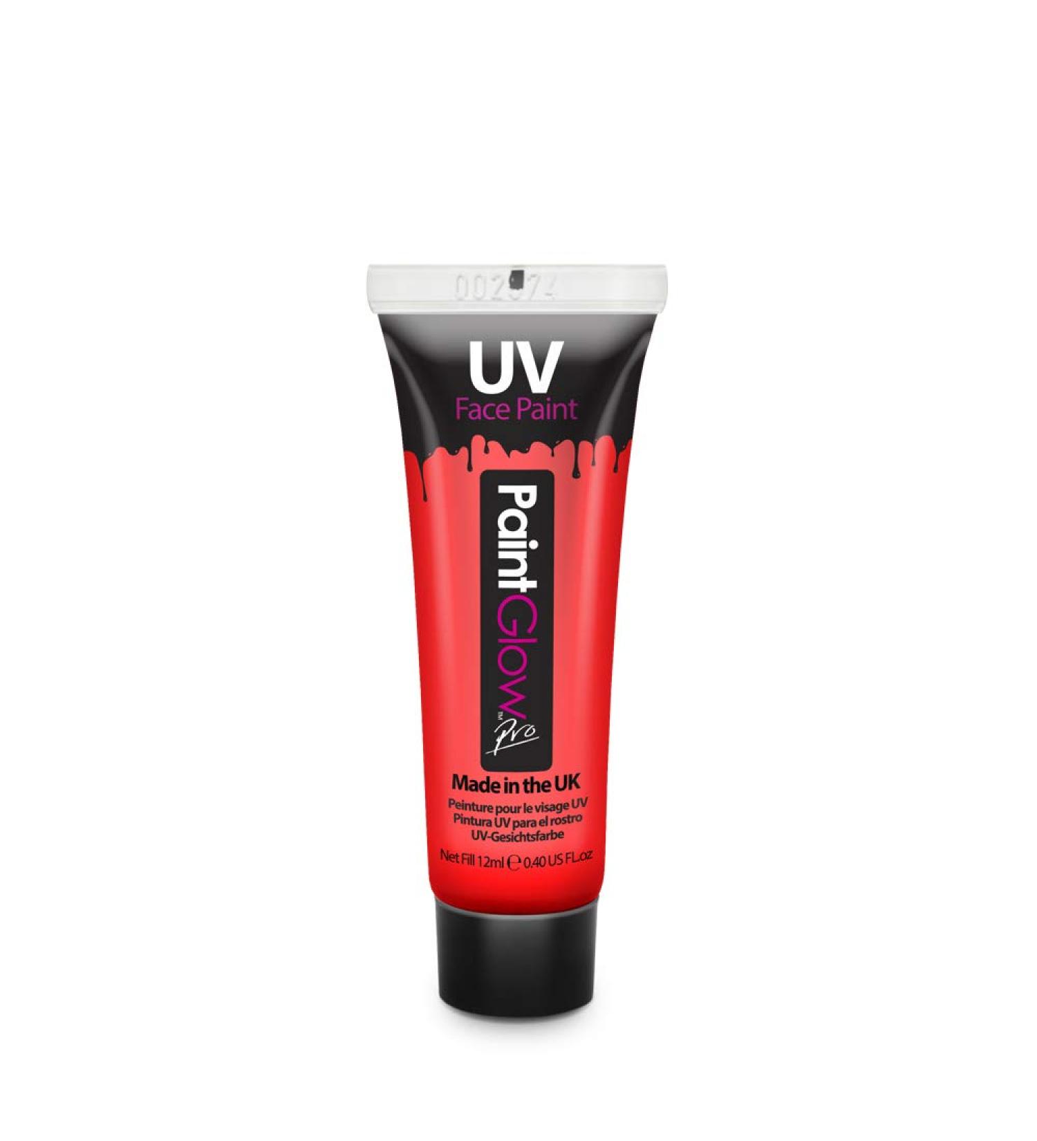 UV face and body paint 10 ml red - make-up blacklight party - PaintGlow Red