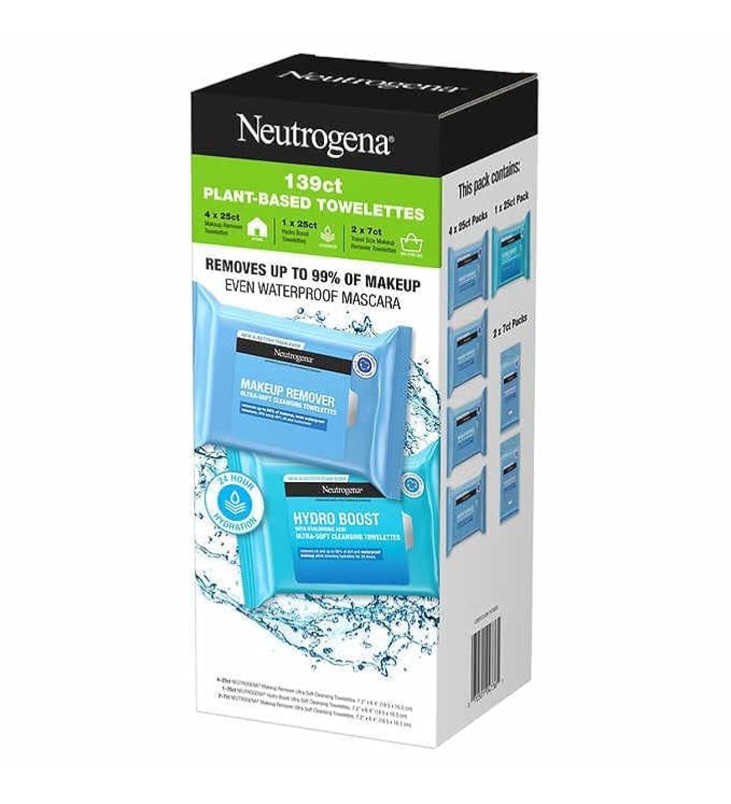 Plant-based ultra-soft Makeup Remover 4x25 ultra-soft Makeup Remover & 1x25 Hydro Boost Ultra-Soft Cleansing Towelettes & 2x7 ultra-soft Makeup Remover total 139 Ct