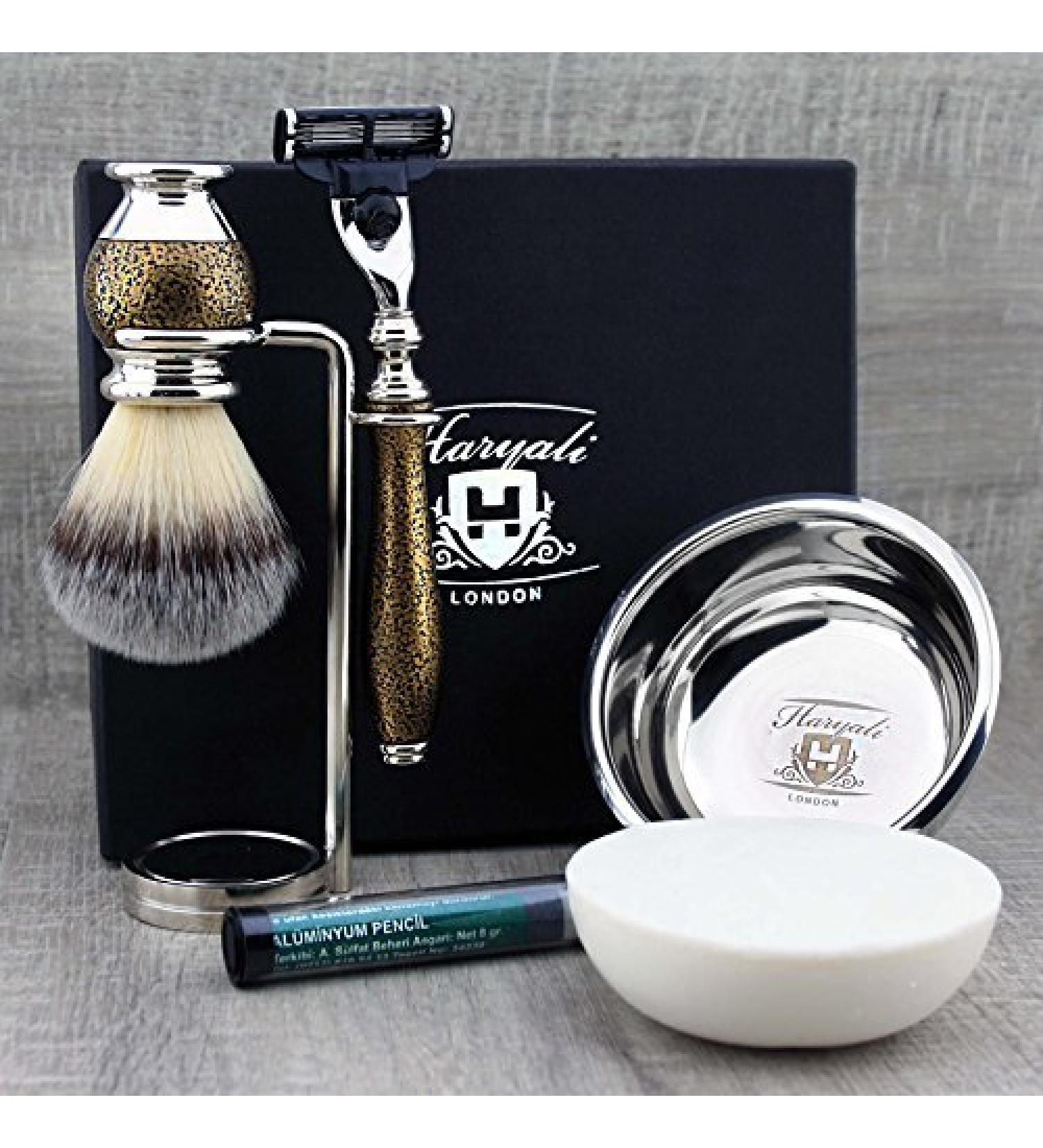 Premium Men's Grooming & Shaving Kit | 3 Edge Razor Badger Hair Brush Soap & Stand - Perfect Gift for Him - Buy Online on GoSupps.com