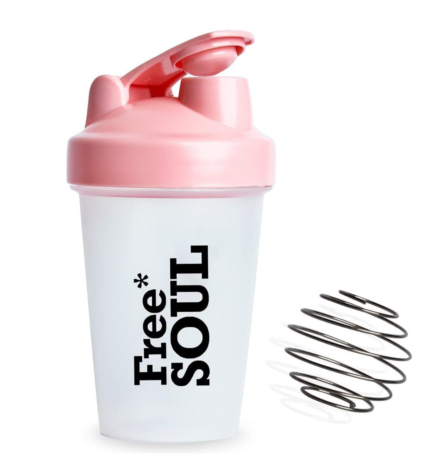 Free Soul Protein Shaker Bottle 400ml with Mixball - Pink - BPA Free - Mini Water Bottle for Protein Shakes - Small & Easy to Grip & Temperature Safe - Buy Online on GoSupps.com