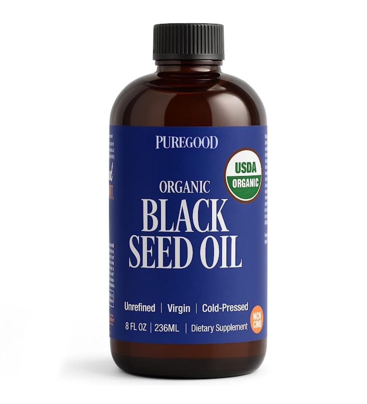 PureGood Organic Black Seed Oil Liquid (8oz) Quality Antioxidant Black Seed Supplement Non- GMO Vegan & Gluten Free Cumin Oil for Hair Growth Digestion Joints & Skin - Buy Online on GoSupps.com