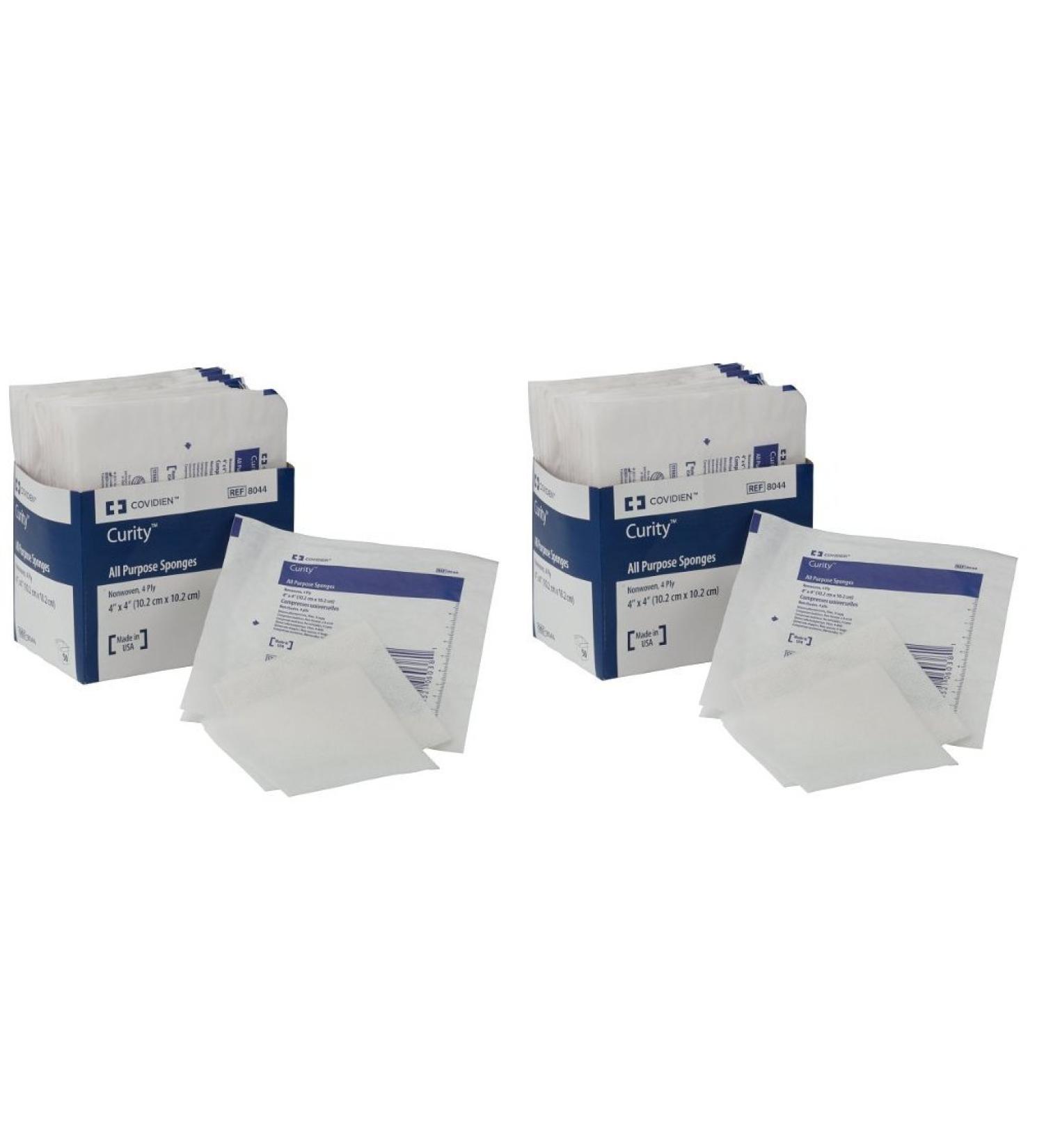Covidien Curity Non-Woven All-Purpose Sponge Sterile 4 x 4 Sleeve of 50 Sponges (25 Packs with 2 Per Pack)