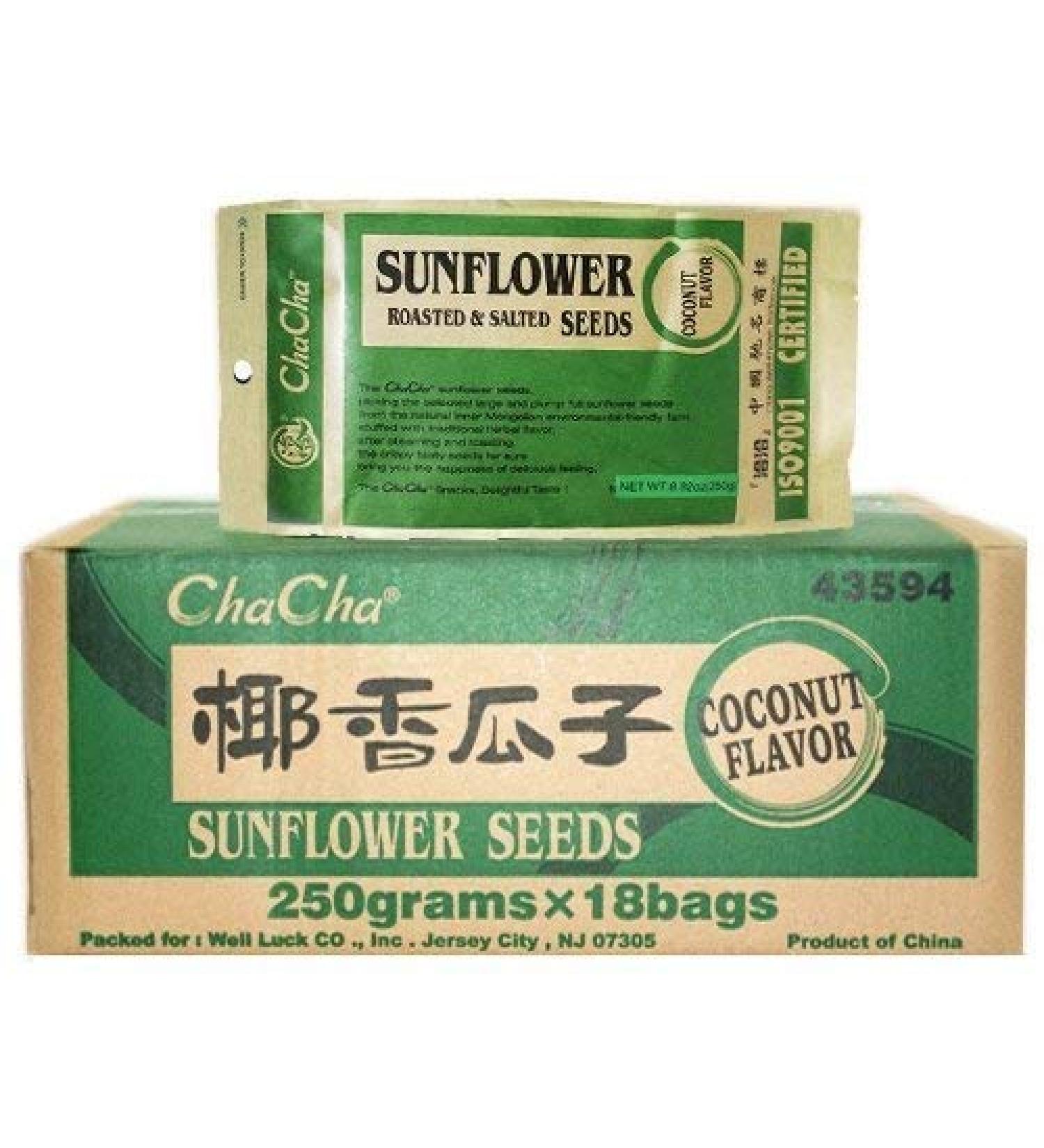 Chacha Sunflower Roasted and Salted Seeds (Coconut Flavor) 250g X 18 Bags 8.81 Ounce (Pack of 18)