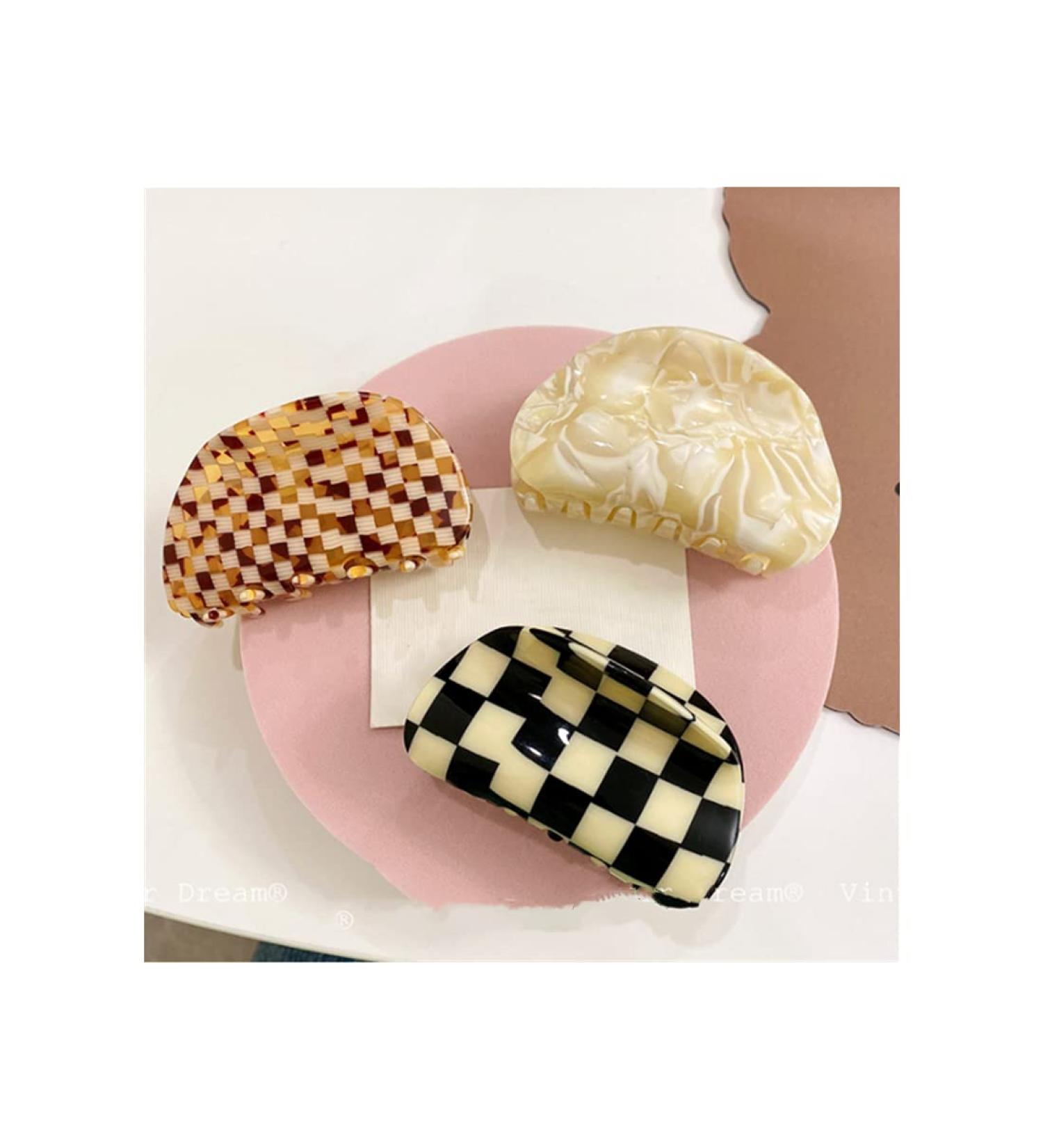 YOEMAYUNER Checkered Multicolored Hair Claw Clips - 3Pcs Strong Clips for Women & Girls Hairstyling - Buy Online on GoSupps.com