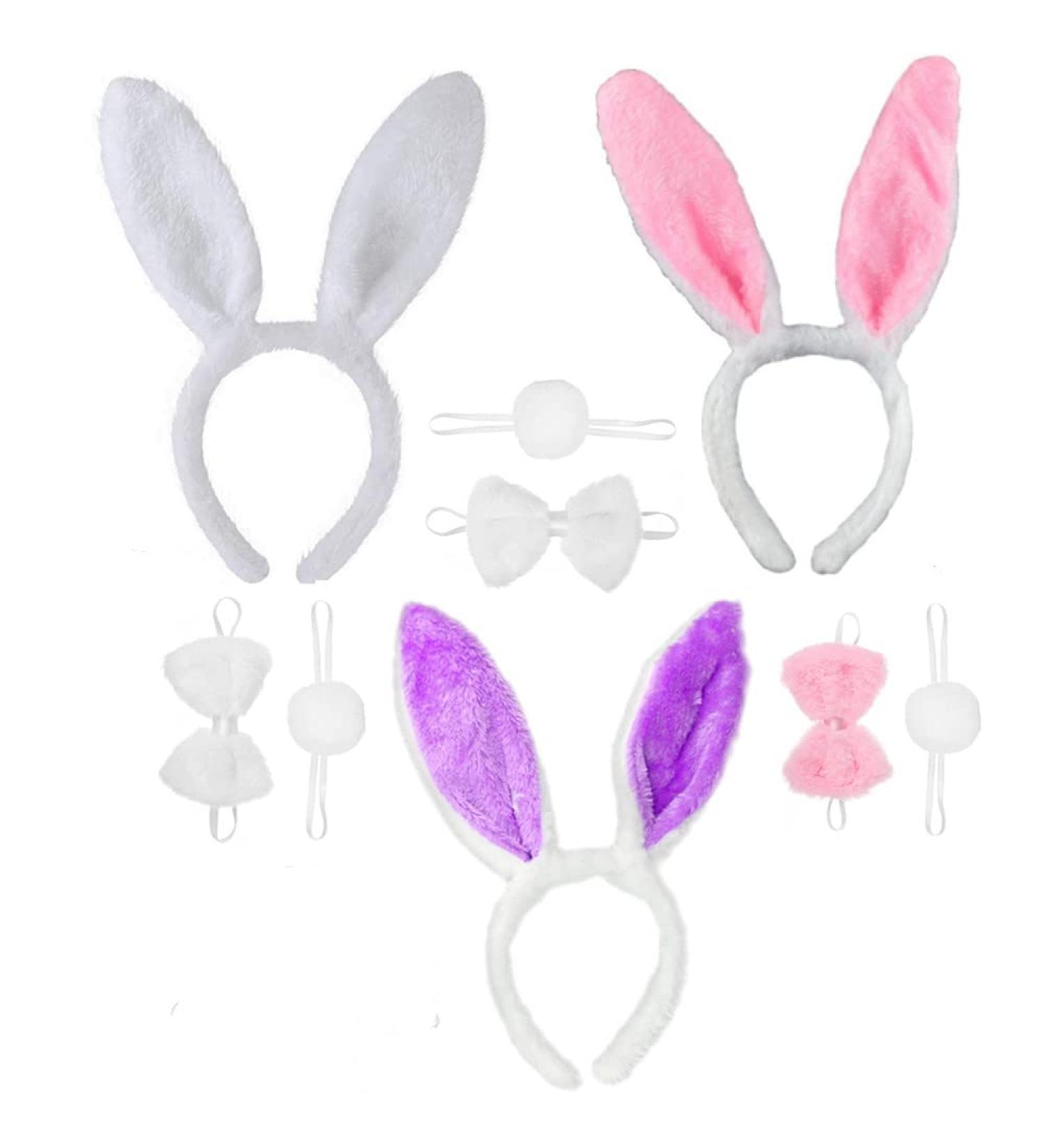 Rabbit Ears Headband Bunny Costume 3 Sets Rabbit Ears Headband and Tail Bow Tie for Adult Children Cosplay Christmas Carnival Party - Buy Online on GoSupps.com