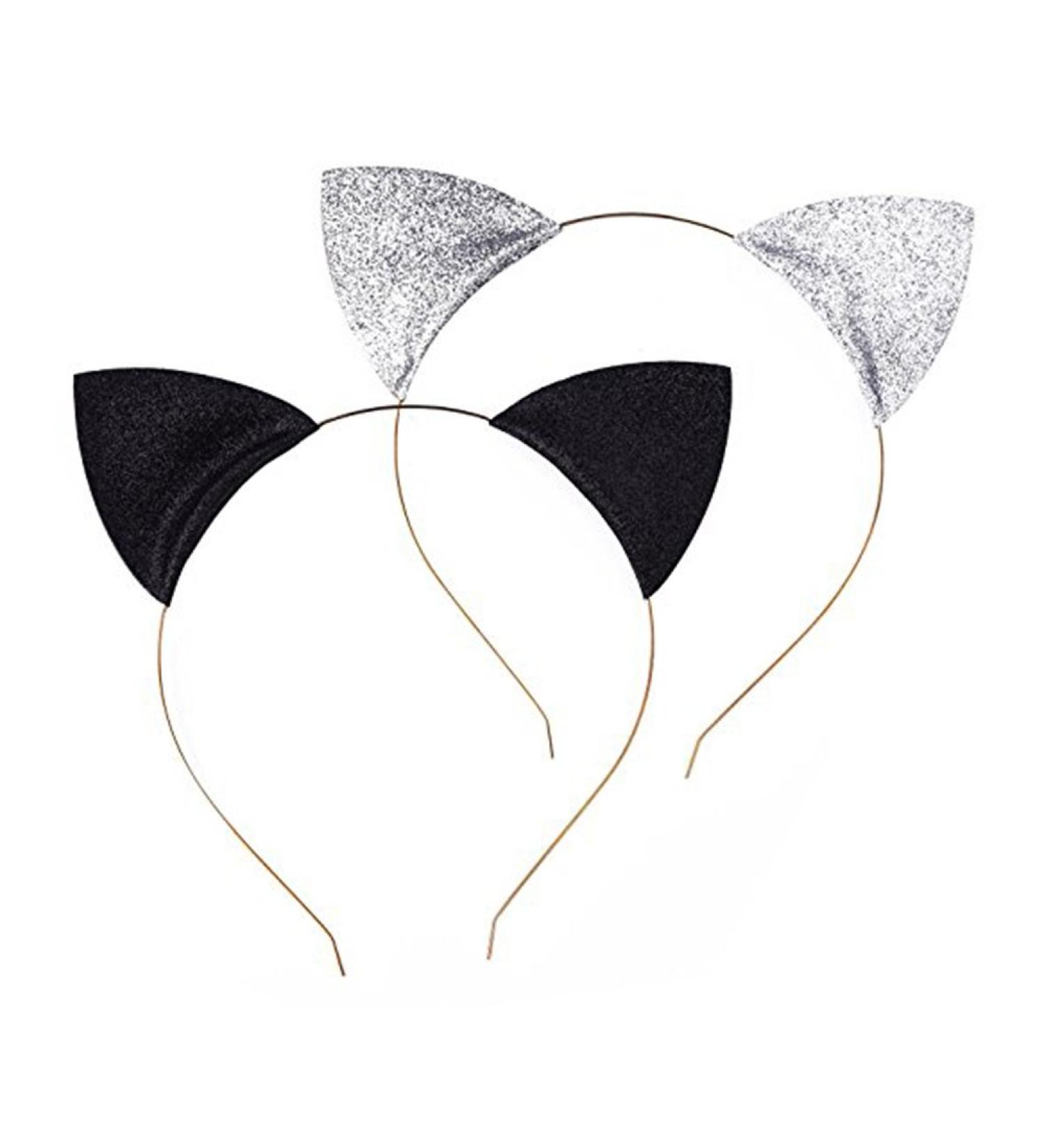 Frcolor 2pcs Glitter Cat Ears Headbands for Cosplay Halloween Costume Party & Daily Wear - Black & Silver - Buy Online on GoSupps.com