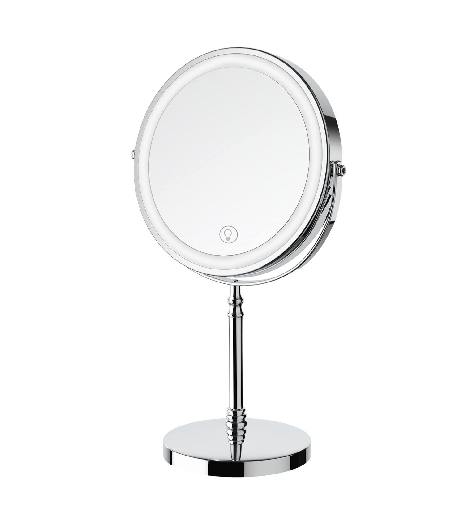 Rechargeable Lighted Makeup Mirror with 8x Magnification - 360 Rotation, Touch Screen, 3 Colors, Adjustable Brightness - Double Sided Vanity Mirror for Cosmetic Applications - Buy Online on GoSupps.com