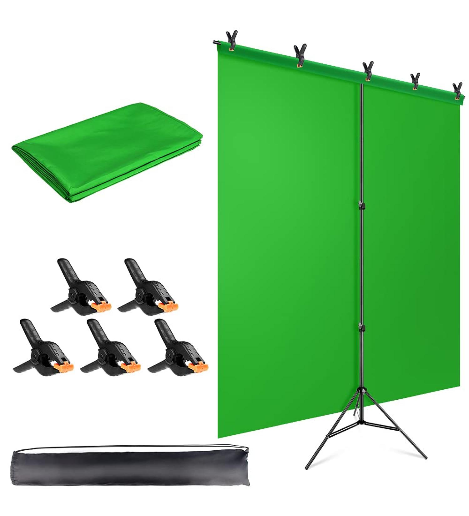 Hemmotop 5x6.5ft Green Screen Backdrop Kit for Photography, Chromakey Virtual Background for Zoom & YouTube - Includes Stand, Sheet, and 5 Clamps - Buy Online on GoSupps.com