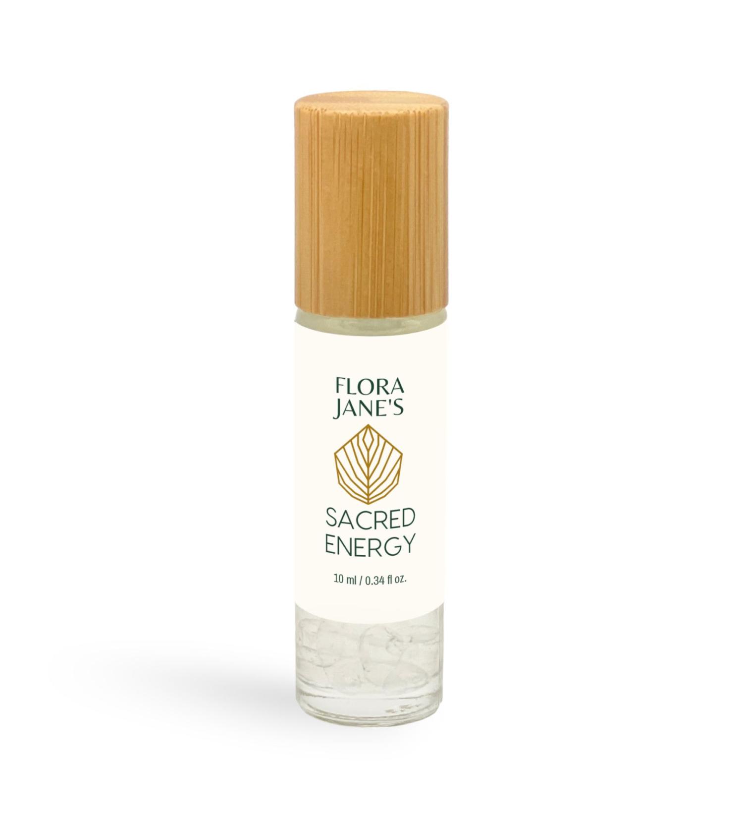 Essential Oil Roll On with Palo Santo & White Sage | Flora Jane's Sacred Energy Blend with Crystals | Organic Coconut Oil - 10ml Rollerball - Buy Online on GoSupps.com