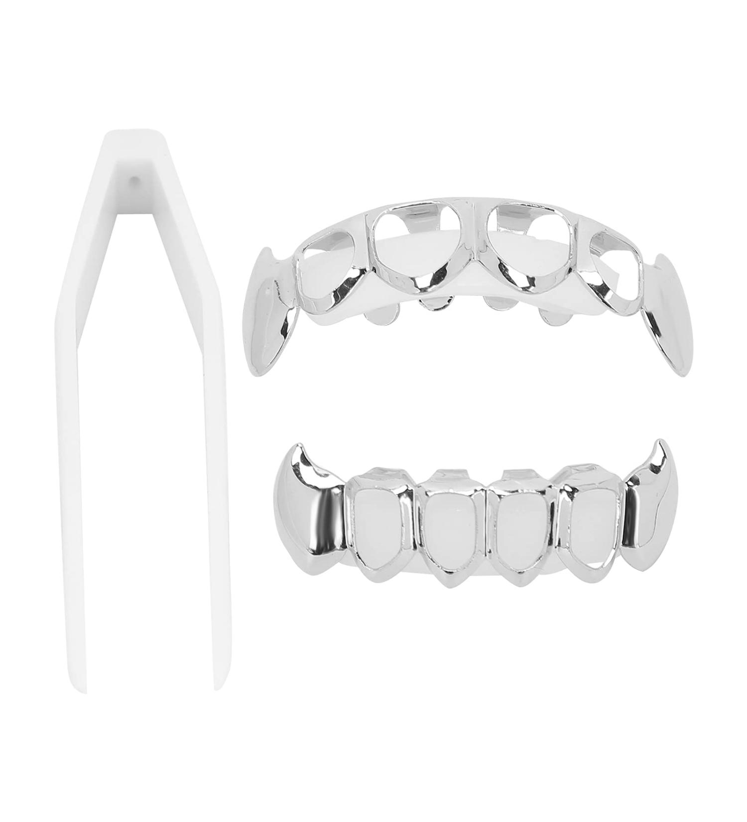Buy Stylish Grillz Braces - Hip Hop Teeth Grill Set - Silver Hollow Coating Jewelry for Parties & Festivals - Buy Online on GoSupps.com
