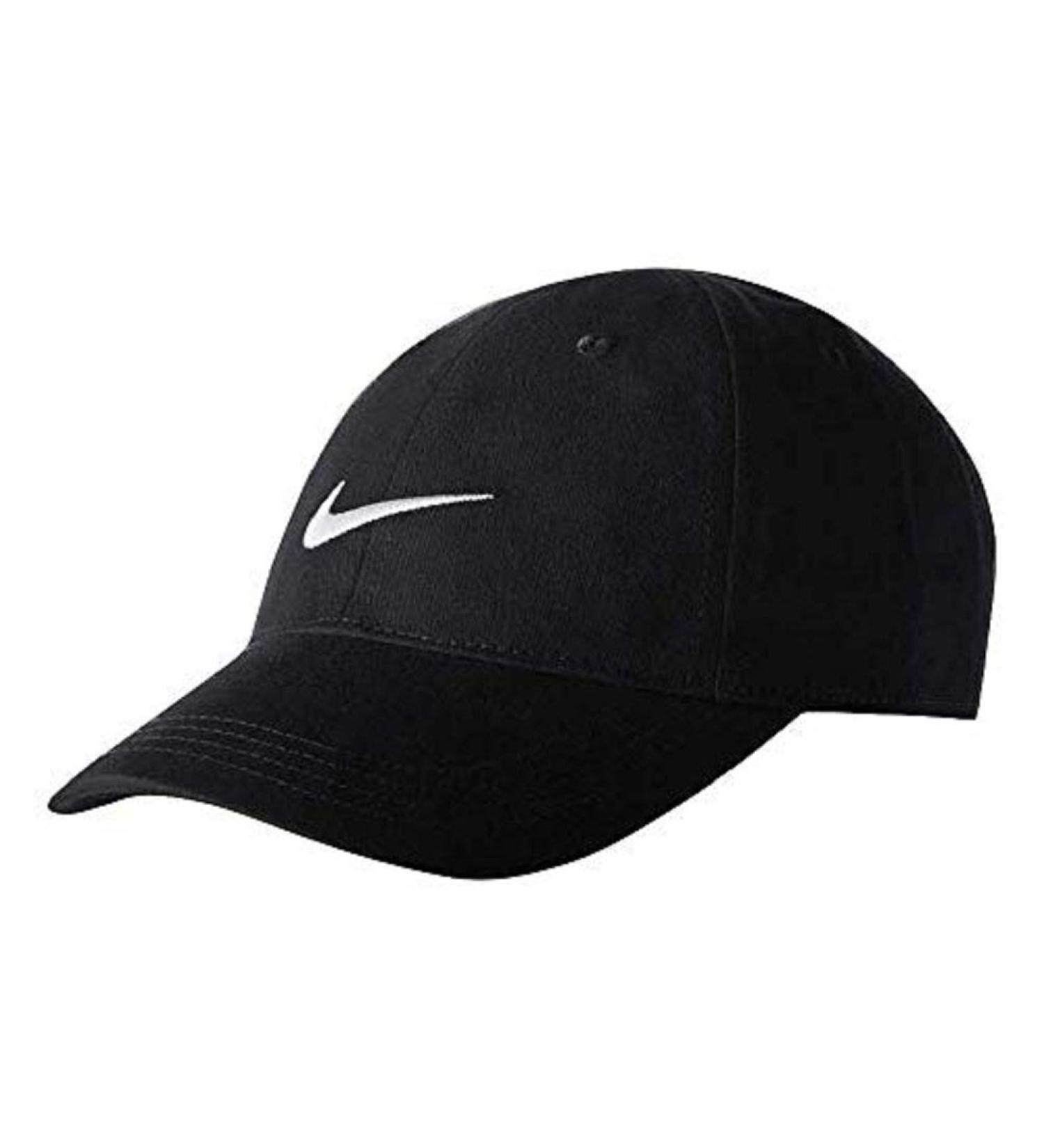 Nike Youth's Embroidered Swoosh Logo Cotton Baseball Cap (Black with Embroidered White Signature Swoosh Logo, 4/7-Toddler)