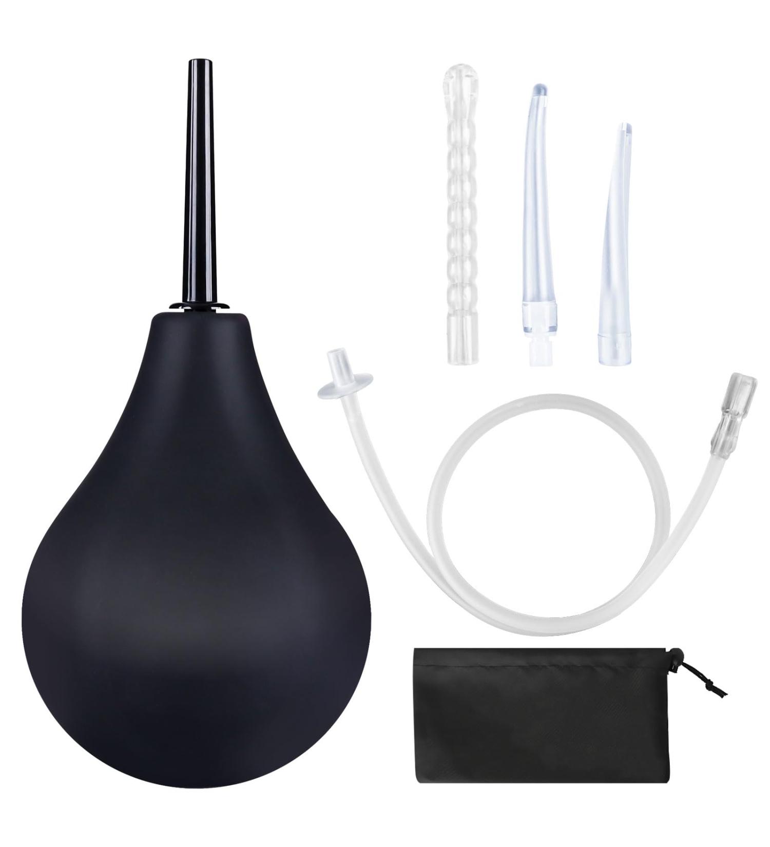 Enema Bulb Douche Enema Kit (4 Nozzles) for Men & Women with Black Storage Bag