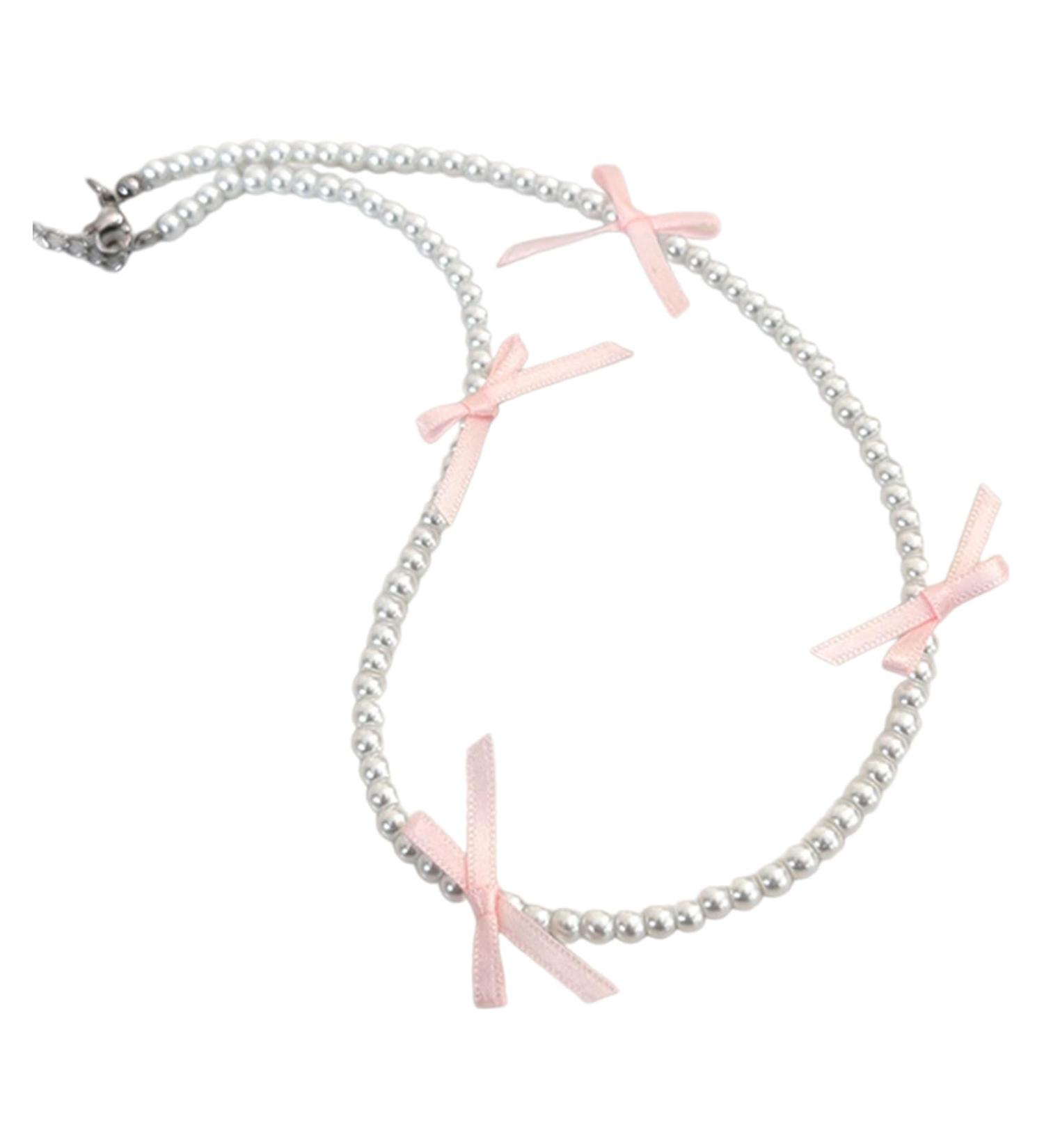 OralGos Elegant Bowknot Pearl Choker Necklace - Fashion Clavicle Chain Jewelry in Rose - International Shipping Available - Buy Online on GoSupps.com