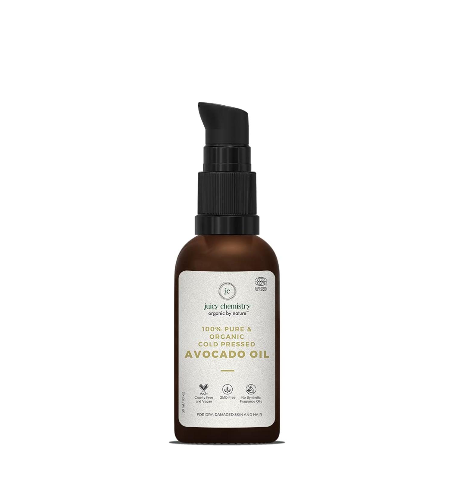 Juicy Chemistry Certified Organic Cold Pressed Avocado Oil - 100% Natural Carrier Oil for Wrinkle & Fine Line Control (30ml) - Shop Internationally - Buy Online on GoSupps.com