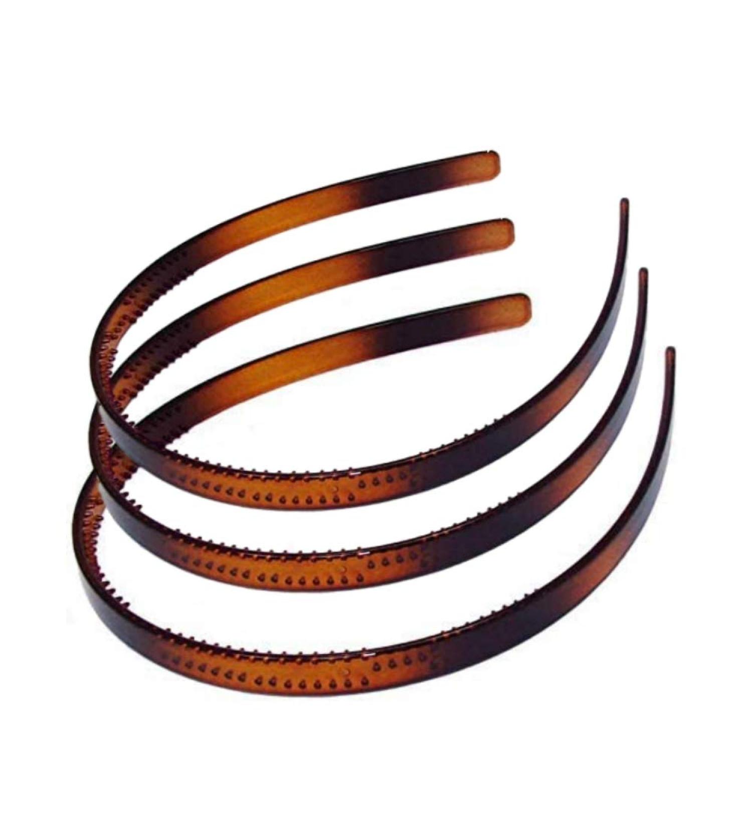 Set of 3 Tort Brown Plastic Alice Hair Bands Headbands 1cm (0.4")