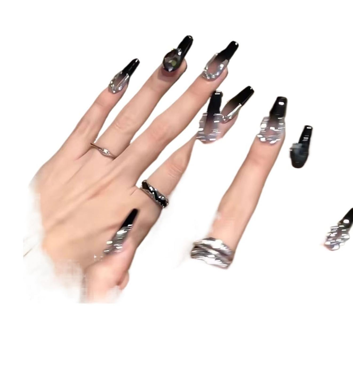Temperament manicure new black gradient manicure wearing handmade nail long nail patch.(XS)