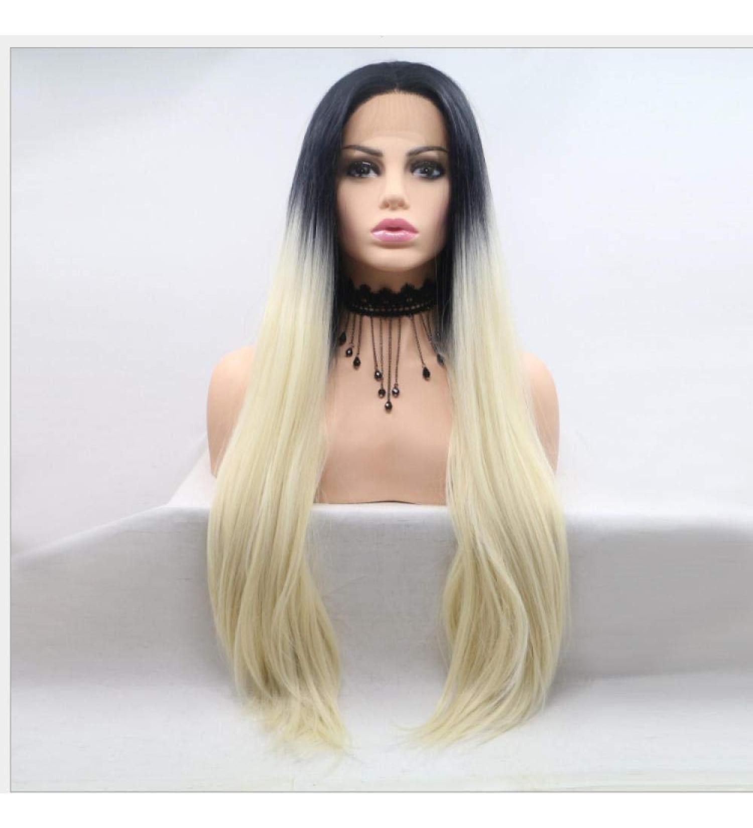 BGHJUE Long Natural Synthetic Wig for Women - Side Parting Highlight Gradient Yellow High-Temperature Fiber Breathable Cap - Buy Online on GoSupps.com