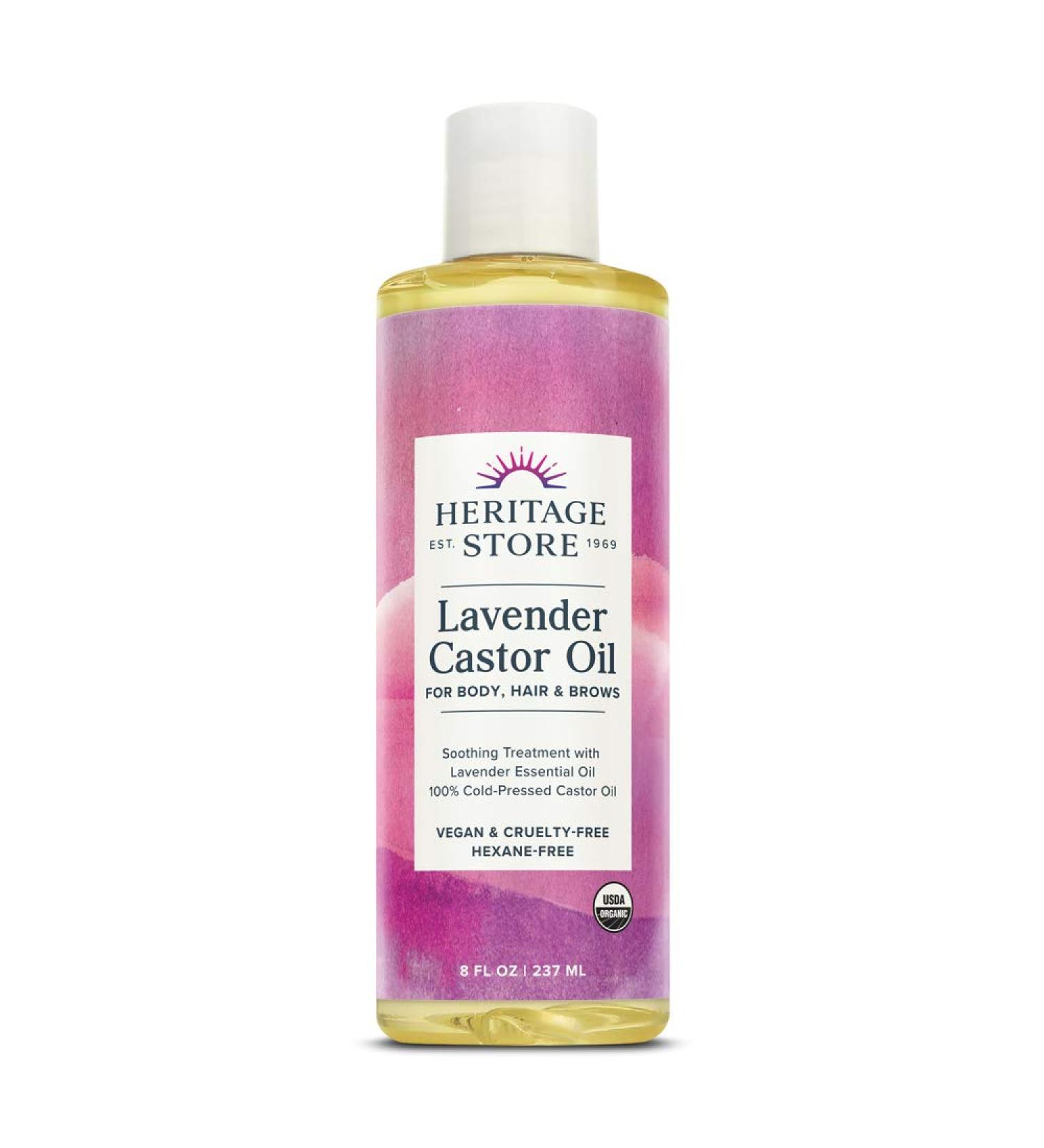 Heritage Store Palma Christi Organic Castor Oil with Lavender - 8 fl oz (240 ml) | Natural Skin & Hair Care - Buy Online on GoSupps.com