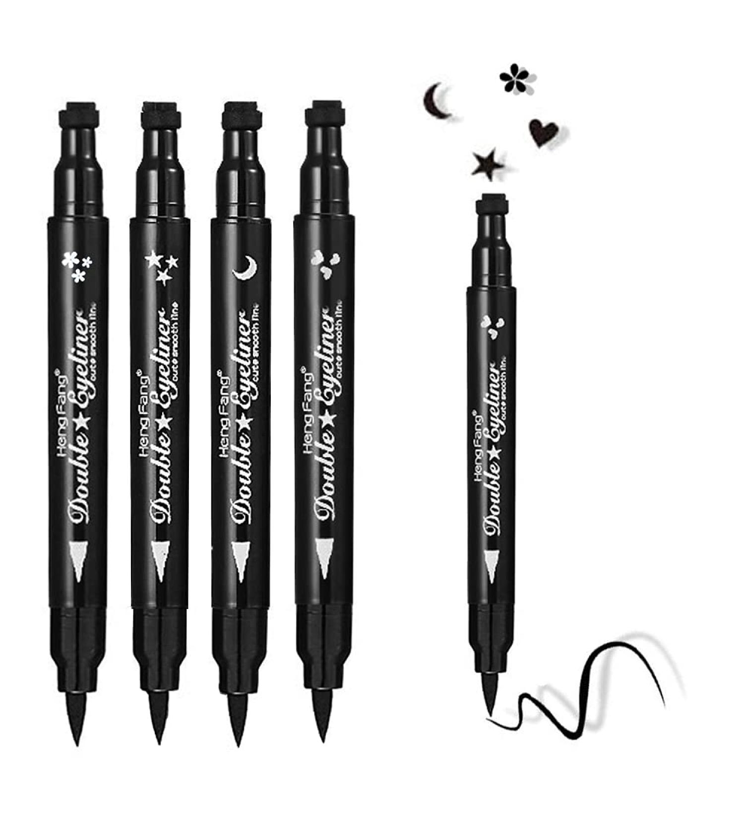 FATUXZ Double-headed Liquid Eyeliner Pen Stamp Set - Waterproof, Smudgeproof, Long Lasting - 4 Heart/Moon/flower/Star Shape Stamp Styles Included - Buy Online on GoSupps.com