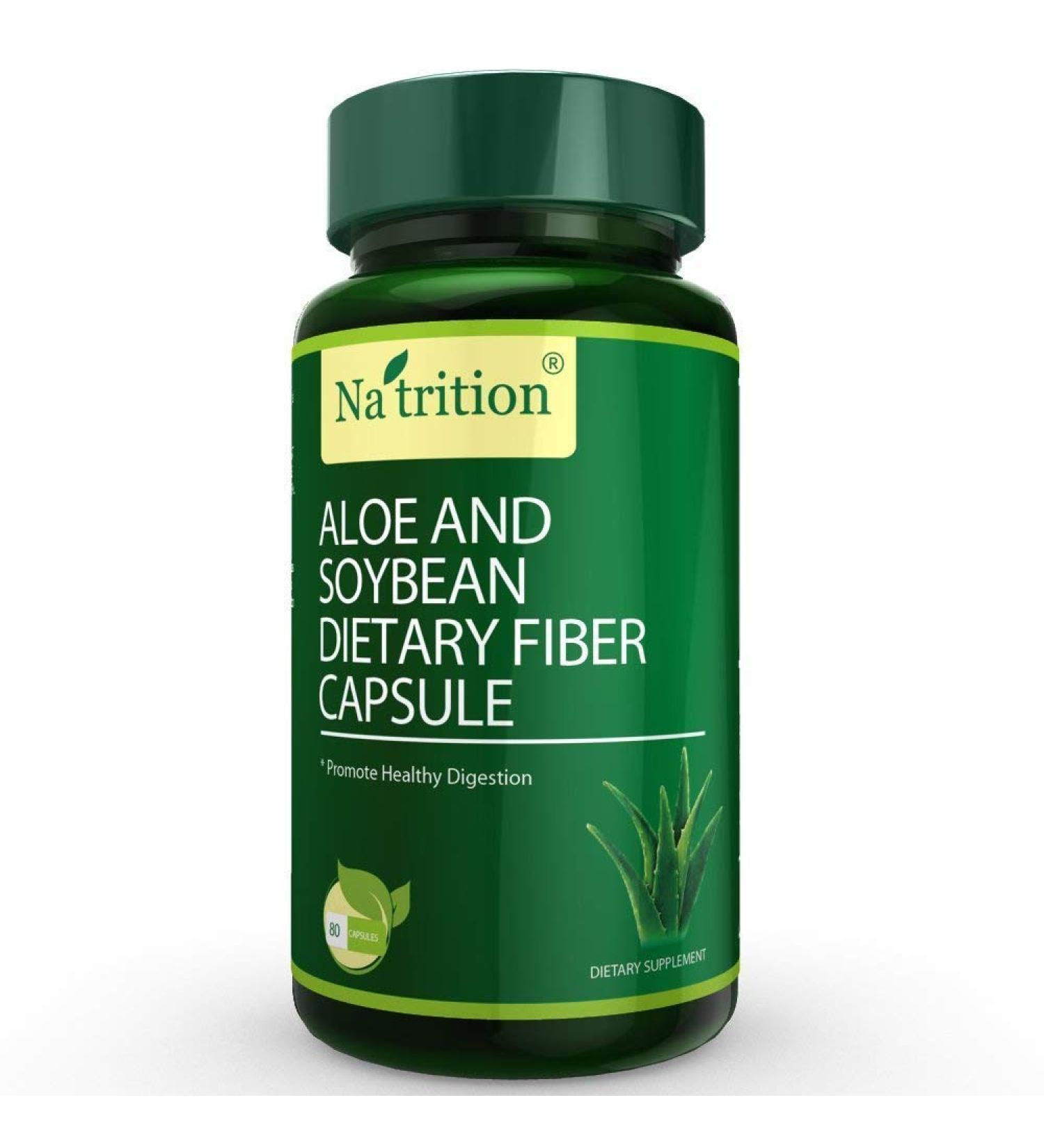 Natrition Aloe Vera Gel Extract Capsules with Soybean Dietary Fiber Best Intestinal Cleanse Supplement Improve Digestion and Constipation Relief - 80 Capsules - Buy Online on GoSupps.com