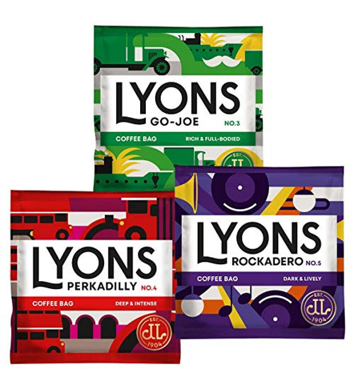 36 x Lyons Mixed Coffee Bags Go-Joe No.3 Perkadilly No.4 & Rockadero No.5