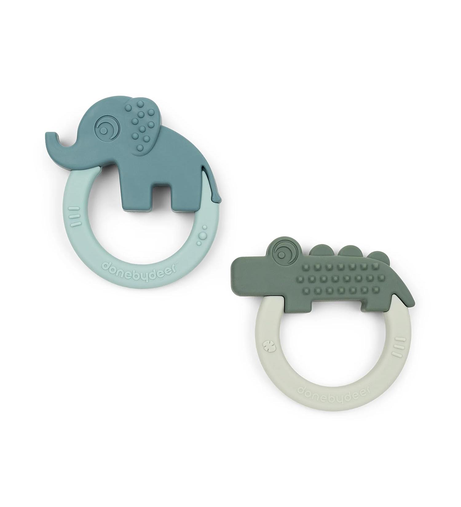 Done by Deer Teething Ring Set - 2 Silicone Deer Friends in Green/Blue | Eco-Friendly Baby Gifts | International Shipping - Buy Online on GoSupps.com