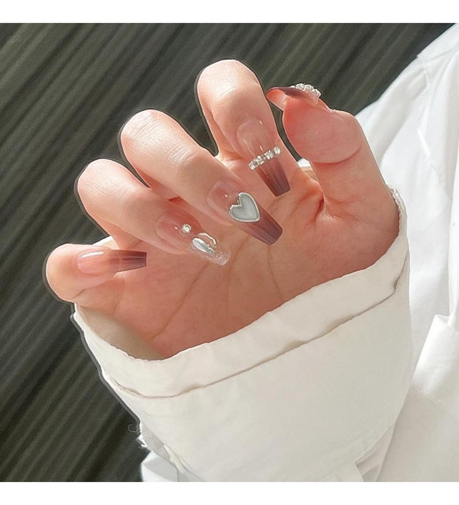 24Pcs/Set Press On Nails Wine Red Love Diamond Chain Diamonds Medium Long False Nails Acrylic Fake Nails Full Cover Nails Tips Artificial Finger Manicure Press on nails for Women and Girls - Buy Online on GoSupps.com