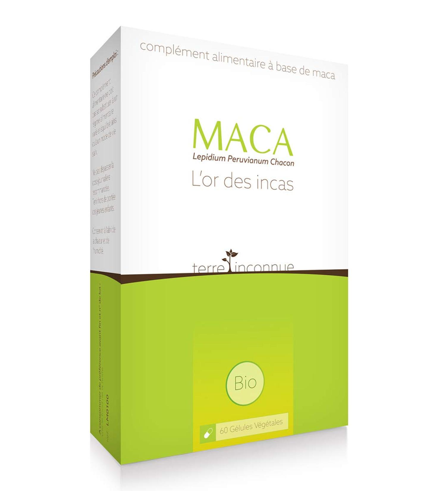 Organic Maca from Peru - Terre Inconnue - 60 Vegetable Capsules of 600mg - Pure Lepidium Peruvianum Chacon from Junin in Peru - Buy Online on GoSupps.com