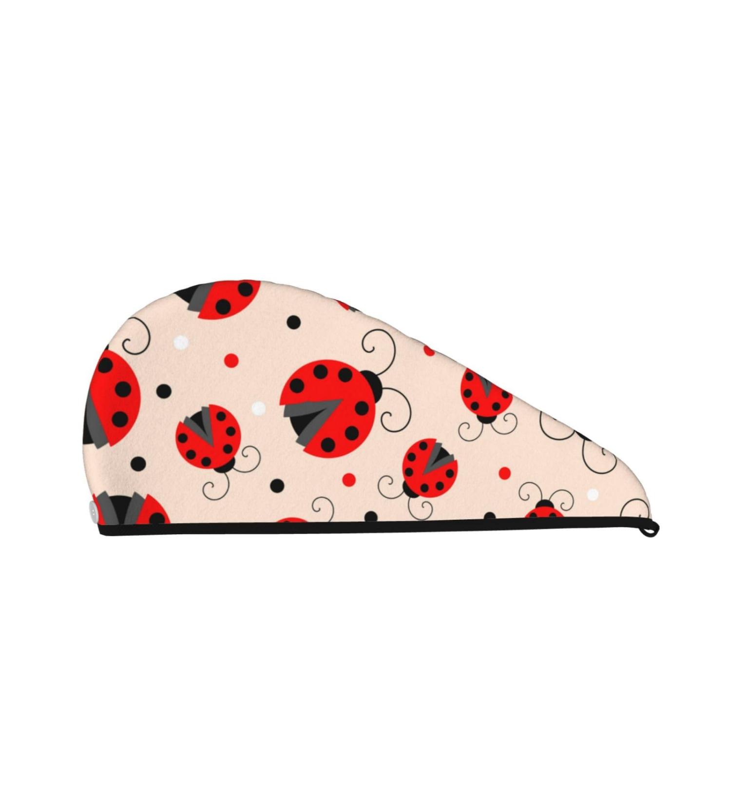 Microfiber Hair Drying Cap - Red Ladybug Towel Wrap for Quick Drying Thick Curly & Long Hair | Soft Absorbent Hair Towel with Button - Buy Online on GoSupps.com