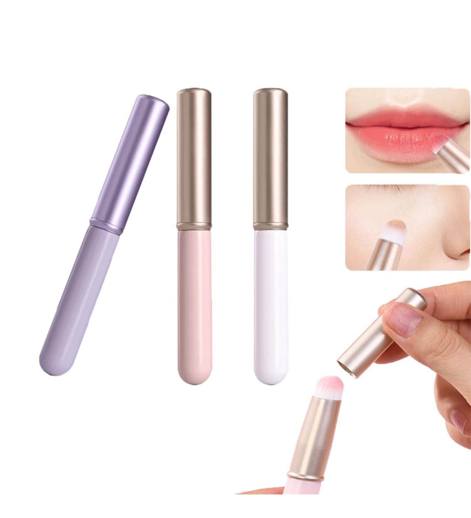 3pcs Portable Lip Brush Set - Travel Size Face Makeup Brush with Cover | Round Head Smudge Applicator for Lipstick & Eye Shadow (3 Colors - Buy Online on GoSupps.com