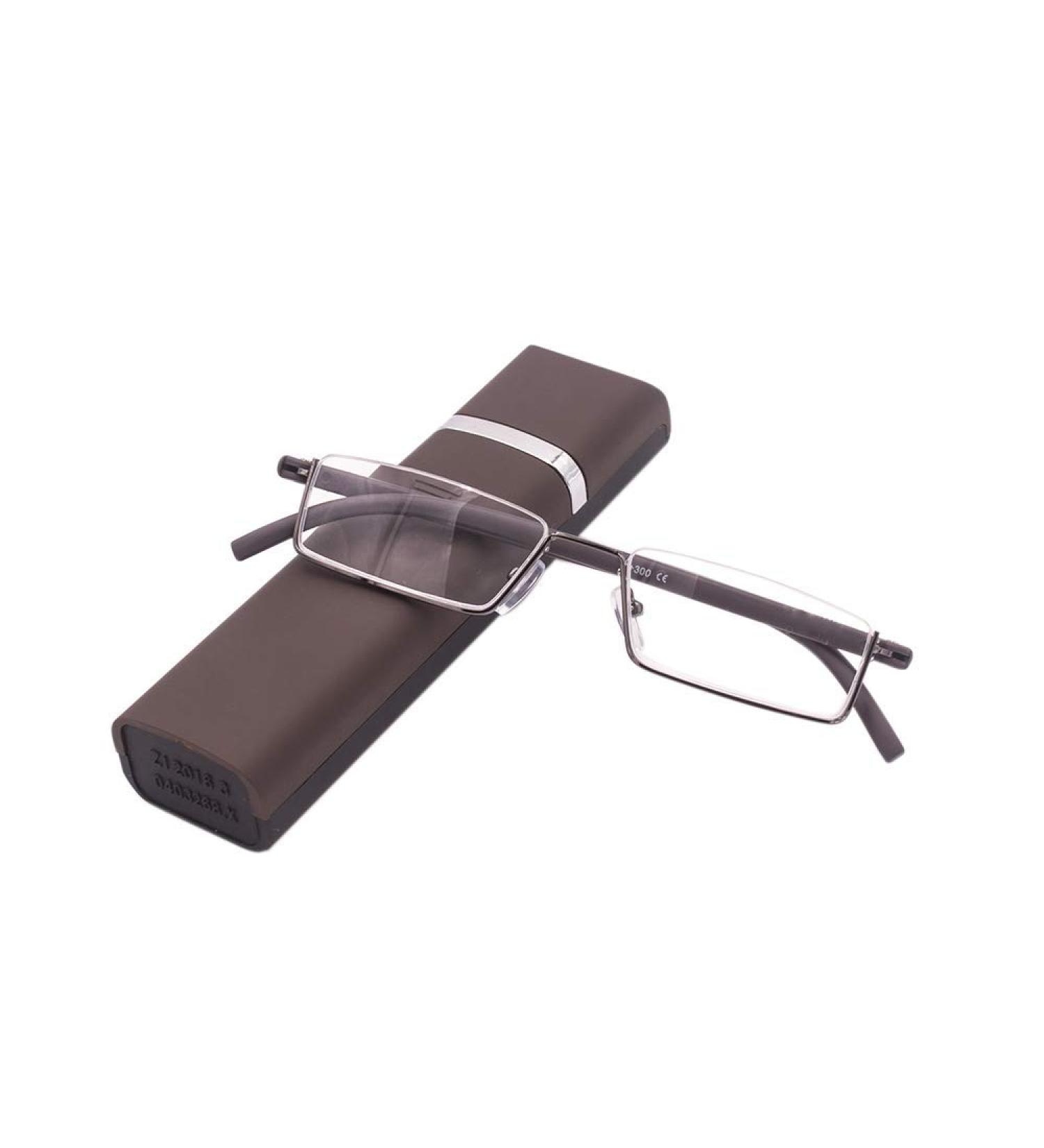 Kokobin Ultra-Light TR90 Reading Glasses +3.25 Diopter - Stylish Half-Frame with Metal Details & Case for Men & Women - Brown - Buy Online on GoSupps.com