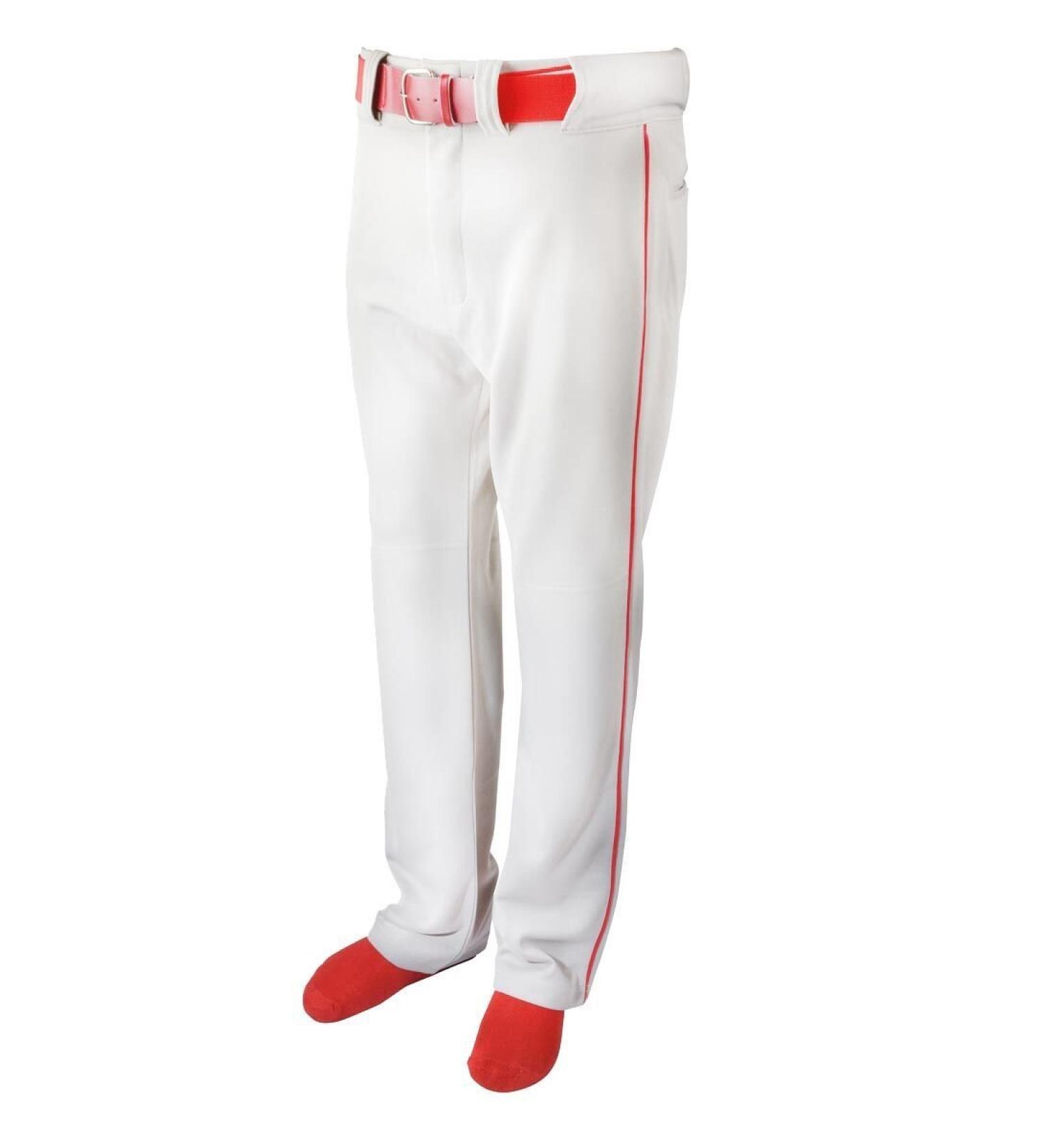 Martin Sports Youth Baseball/Softball Belt Loop Pants, White with RED Piping White With Red Piping Medium