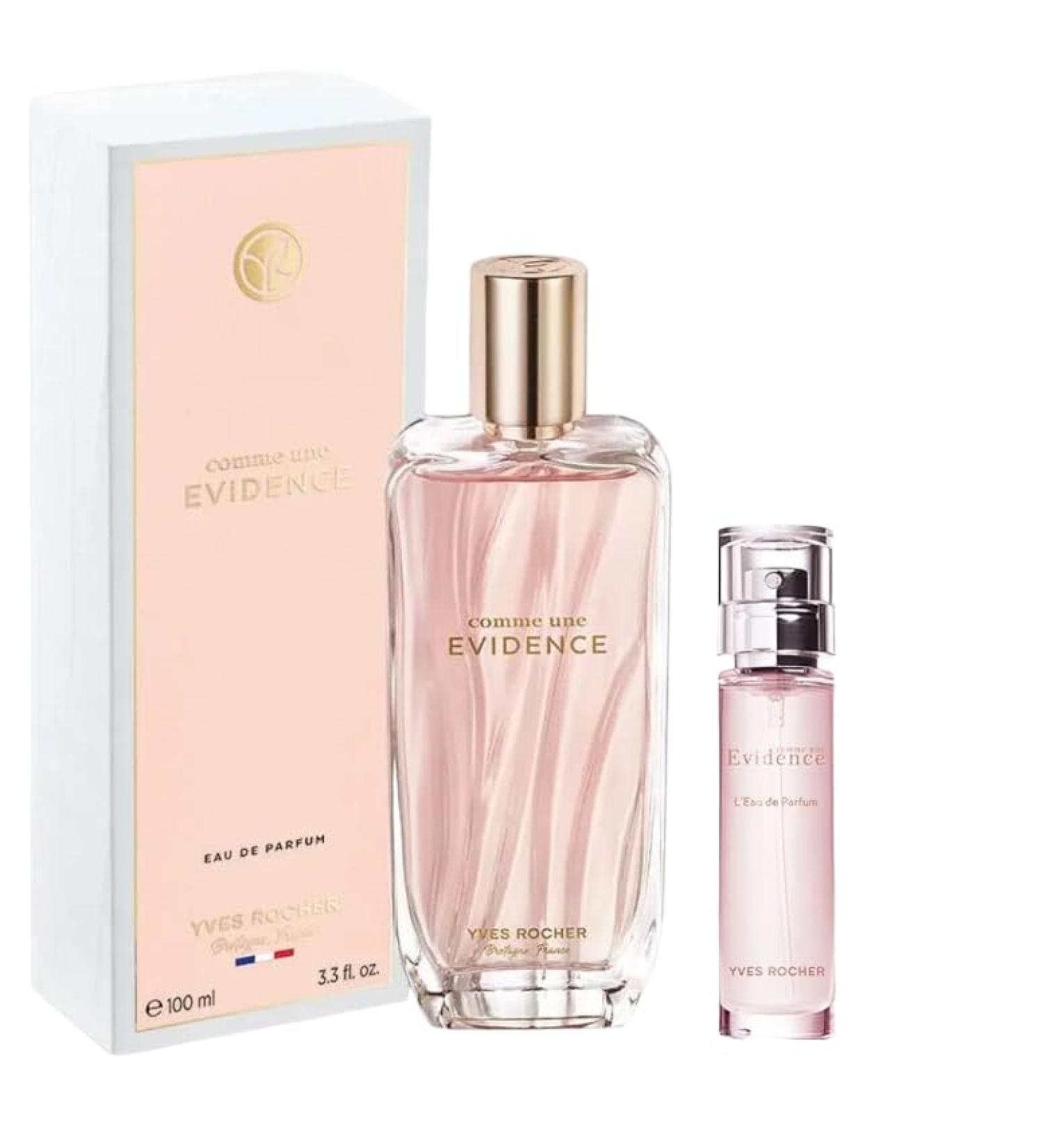 Yves Rocher Comme une Evidence Eau de Parfum 100 ml./3.3fl.oz. and Comme une Evidence Travel Size 10 ml./0.3 fl. oz. (Set)