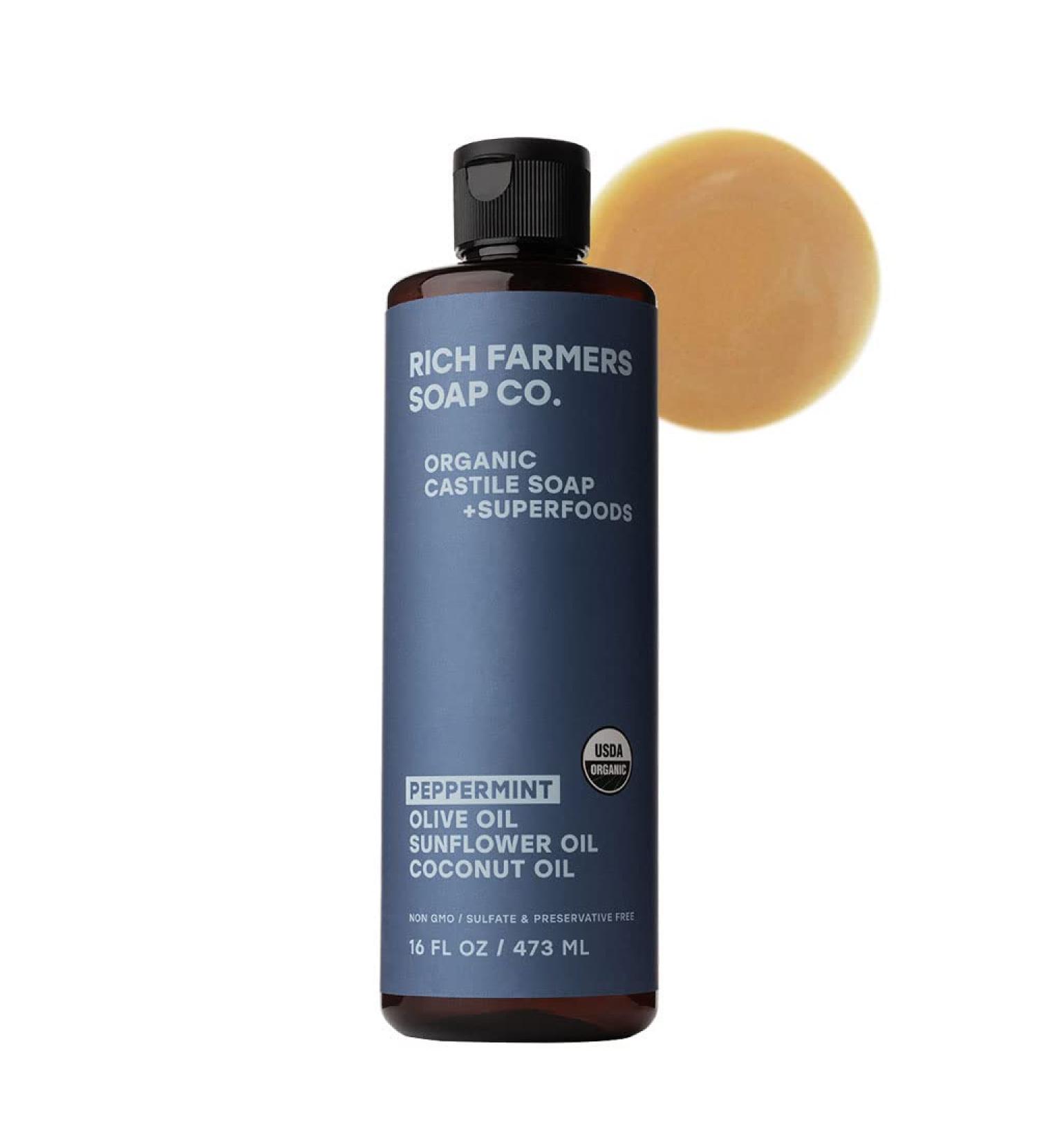 RICH FARMERS Organic Peppermint Castile Soap 16 oz - Sunflower, Olive, Coconut Oils - Buy Online on GoSupps.com