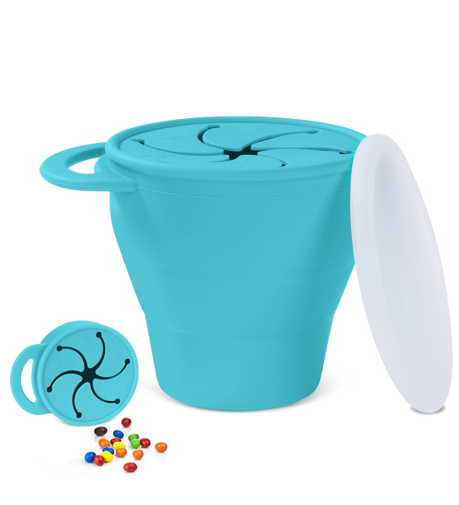 Vicloon Collapsible Silicone Baby Snack Cup - Non Spill Snack Catcher with Lid for Toddler, Blue - Buy Online on GoSupps.com