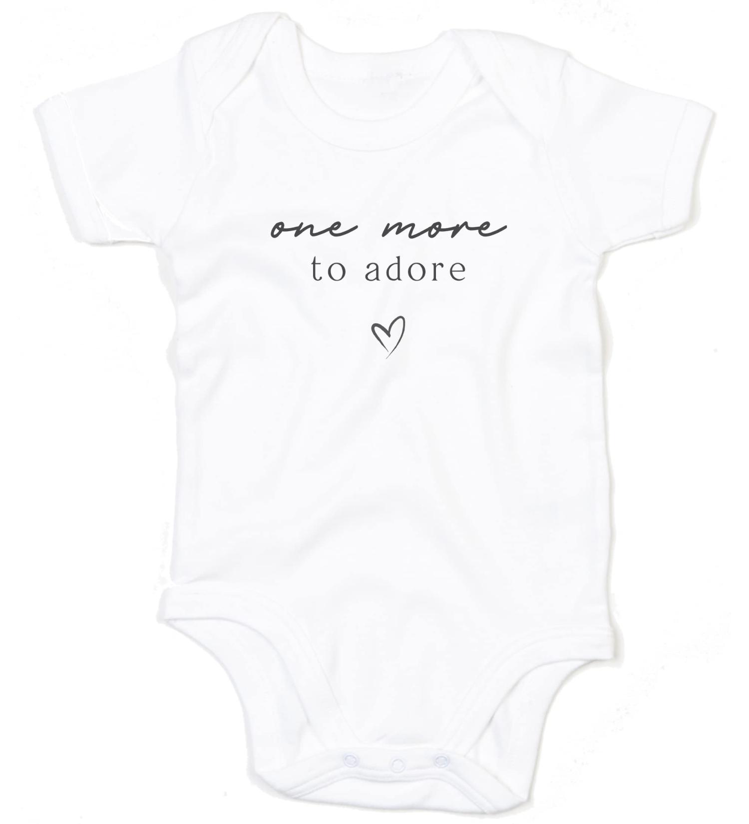 Pregnancy Baby Announcement Coming Soon Newborn One More To Adore Baby Bodysuit Vest Unisex Baby Bodysuits Cotton Short Sleeved Boys Girls