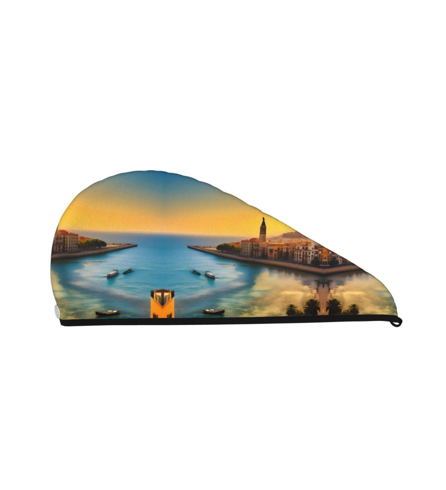 Sunset in Barcelona Soft Super Absorbent Dry Hair Cap for Girls & Women - Quick Dry Elastic Wrap for Long Thick Hair - Buy Online on GoSupps.com
