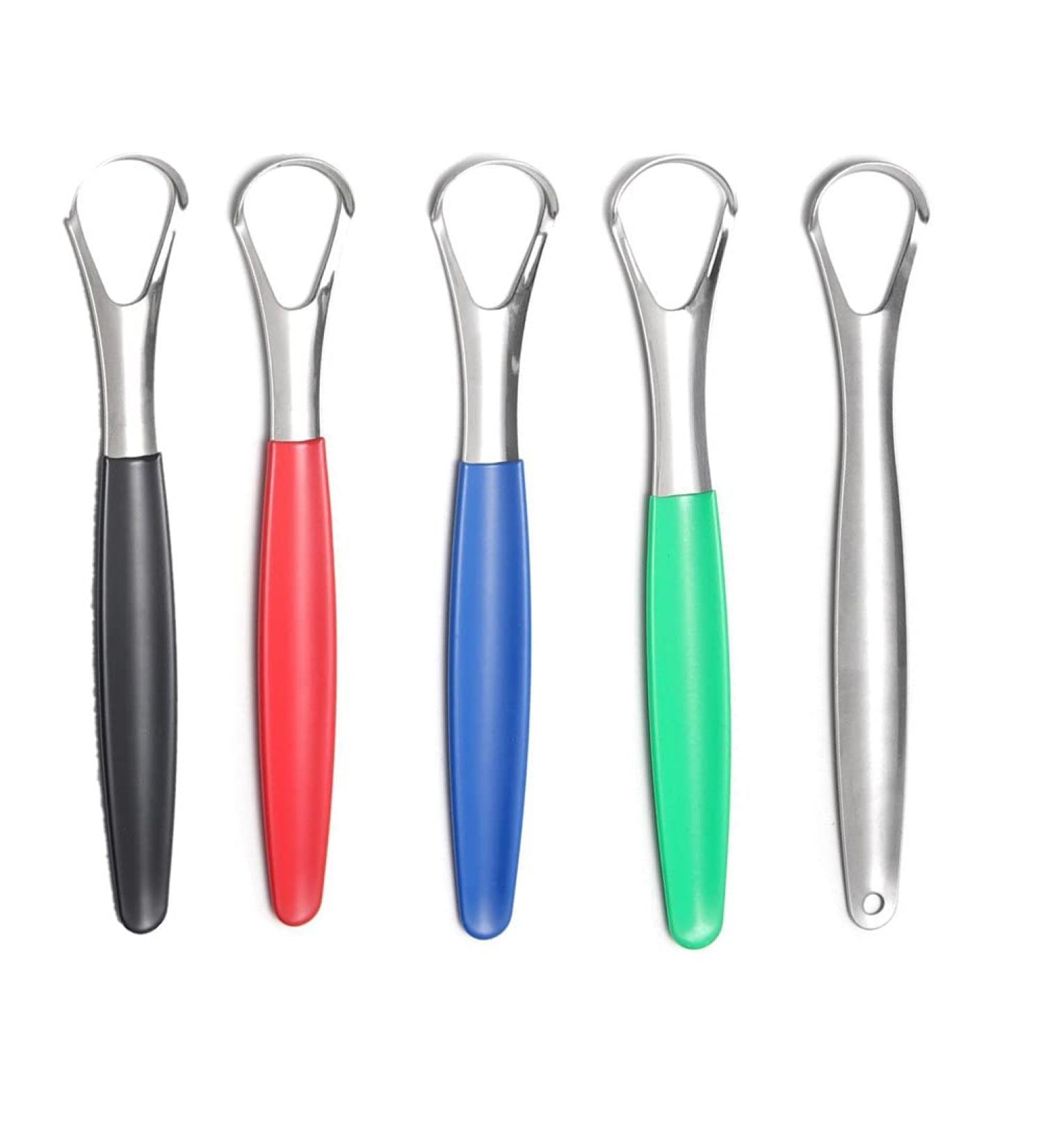 5-Piece Stainless Steel Double-Sided Tongue Scraper Set | Reusable Tongue Cleaner for Fresh Breath | International Shipping Available - Buy Online on GoSupps.com