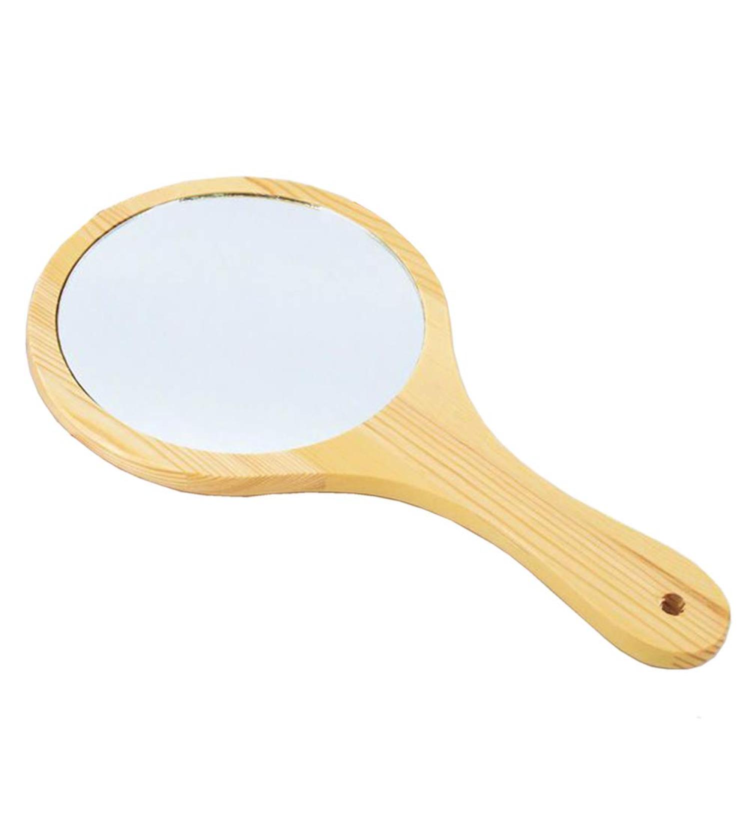 Handmade Wooden Handle Portable Round Cosmetic Mirror for Home and Travel Makeup Use - Buy Online on GoSupps.com