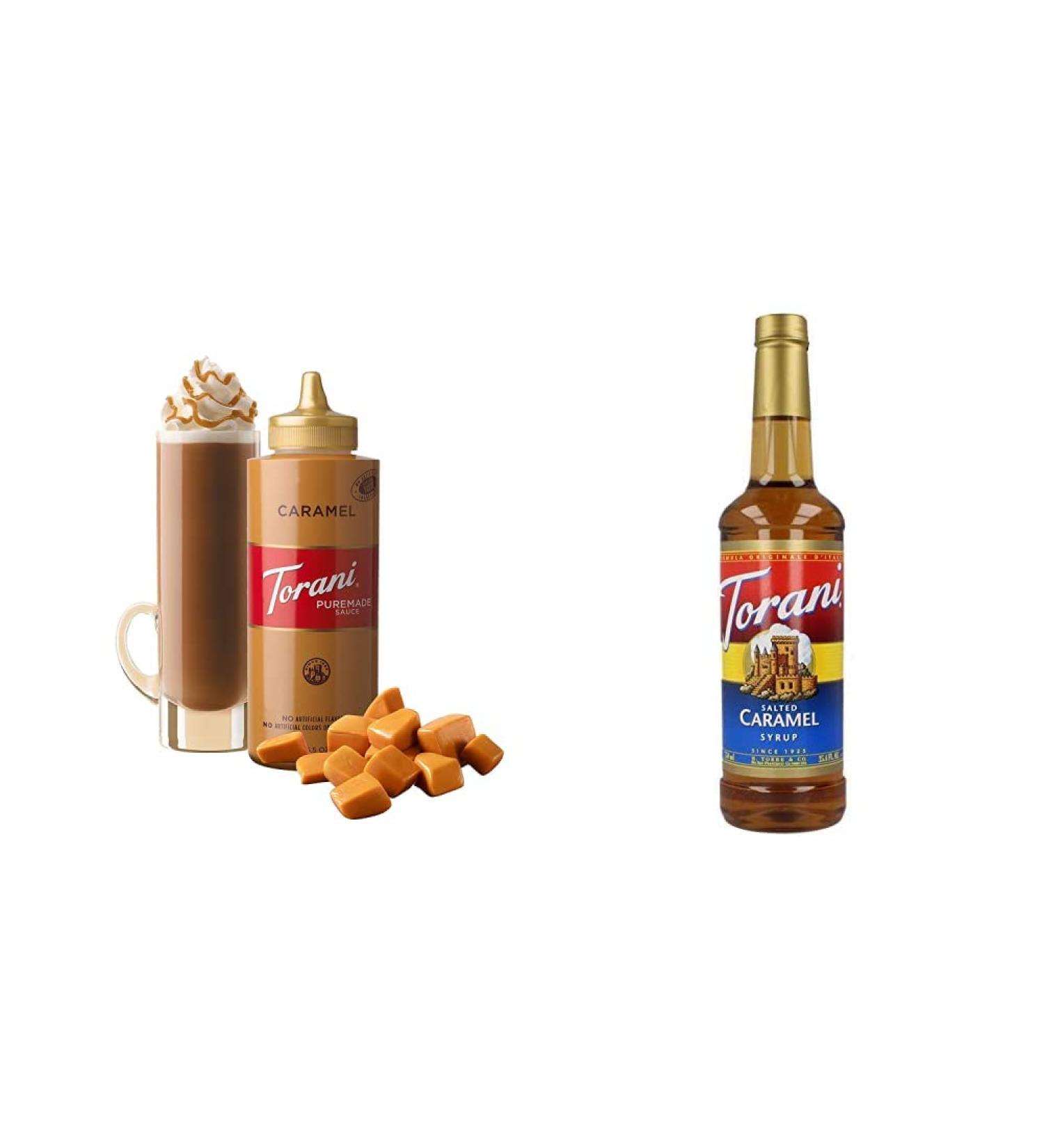 Torani Caramel Squeeze Sauce 16.5 Fluid Ounce & Salted Caramel Flavour Syrup PET (Plastic) 750ml Squeeze Sauce + Salted Caramel - Buy Online on GoSupps.com