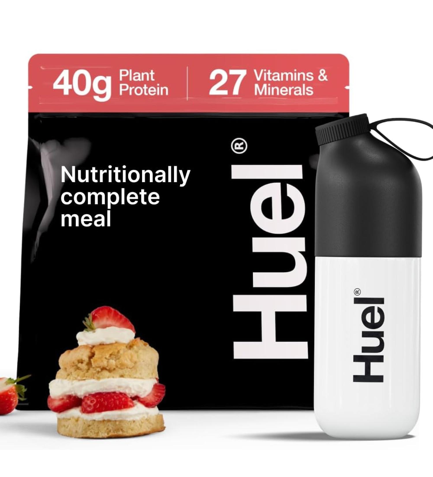 Huel Black Edition Bundle | Strawberry Shortcake 40g Vegan Protein Powder + Shaker Bottle | Nutritionally Complete Meal | 27 Vitamins & Minerals Gluten Free | Lockable Lid to Avoid Spills | BPA Free - Buy Online on GoSupps.com