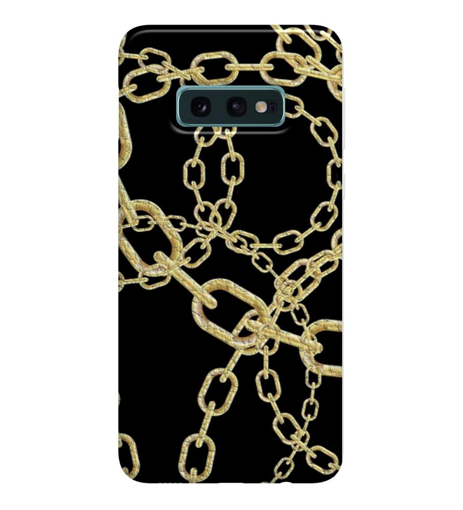Luxury Black Leather TPU Case for Samsung S10E - Elegant Gold Chains Design - Protect Your Phone in Style - Buy Online on GoSupps.com