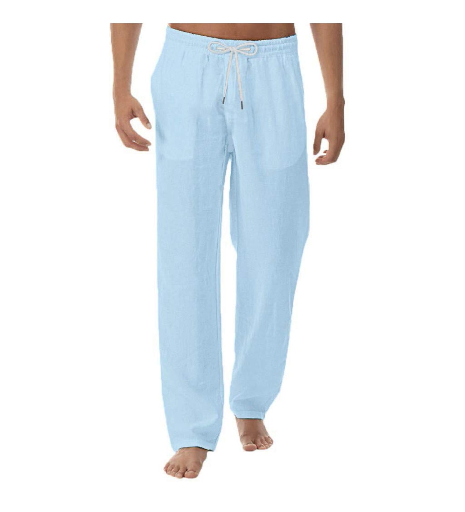 Men's Wide Pants - Summer Style Cotton Linen - 3XL Blue Men's Pants - International Shipping - Buy Online on GoSupps.com