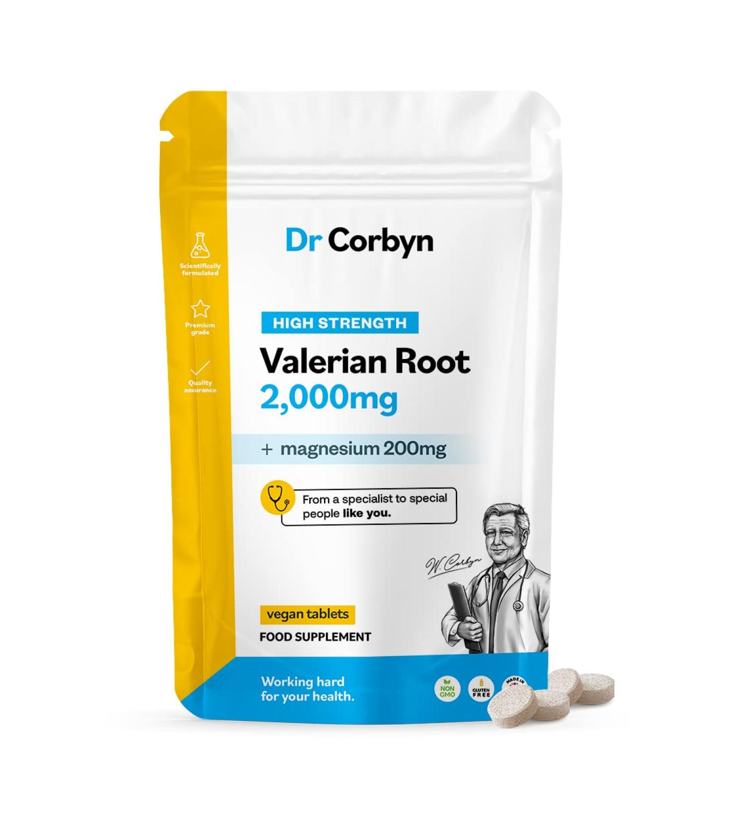 Dr Corbyn Valerian Root 2 000mg (240 Tablets) | High Strength Valerian Supplement with Magnesium 200mg | Inner Calm Support Sleep | Vegan & UK Made (Pack of 1) 240 count (Pack of 1) - Buy Online on GoSupps.com