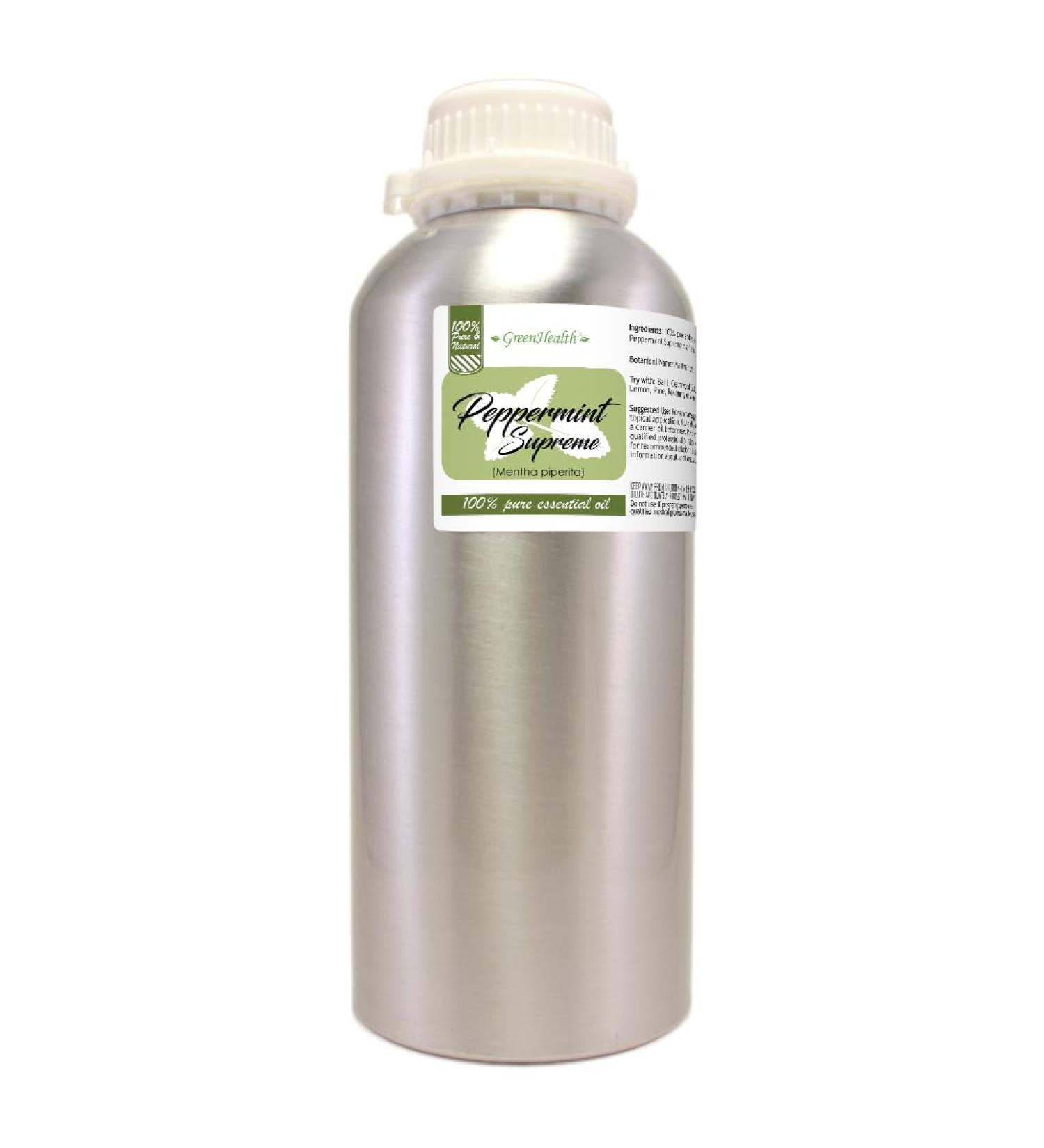 GreenHealth Peppermint (Mentha Piperita) Oil 32 fl oz (946 ml) Aluminum Bottle with Plug Cap 100% Pure & Uncut - Buy Online on GoSupps.com