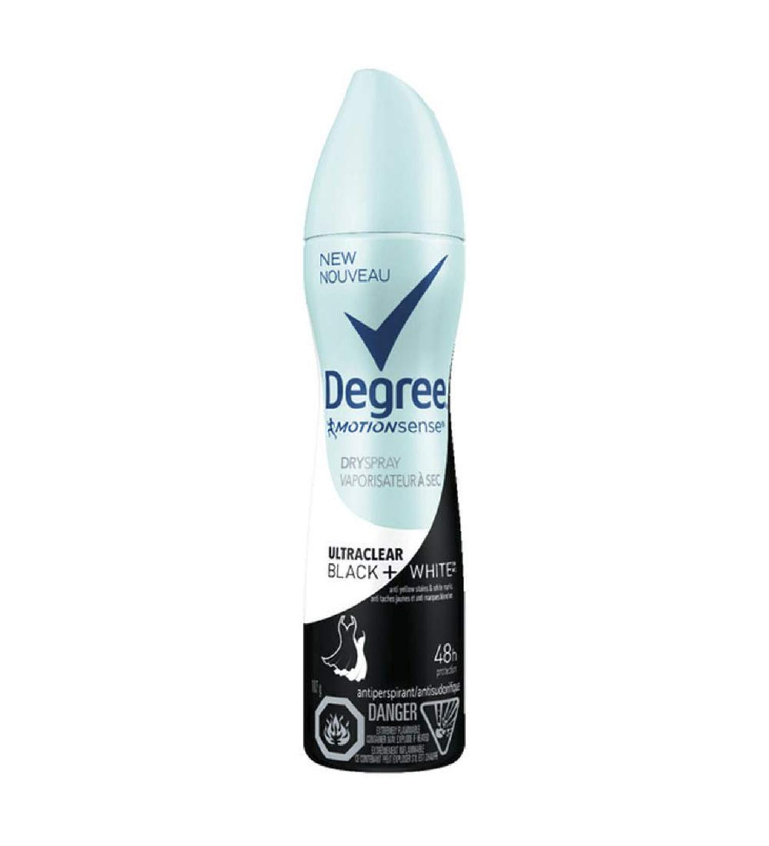 Degree UltraClear Dry Spray Antiperspirant Deodorant for 72H Sweat & Odour Protection Black + White goes on instantly dry 107 g