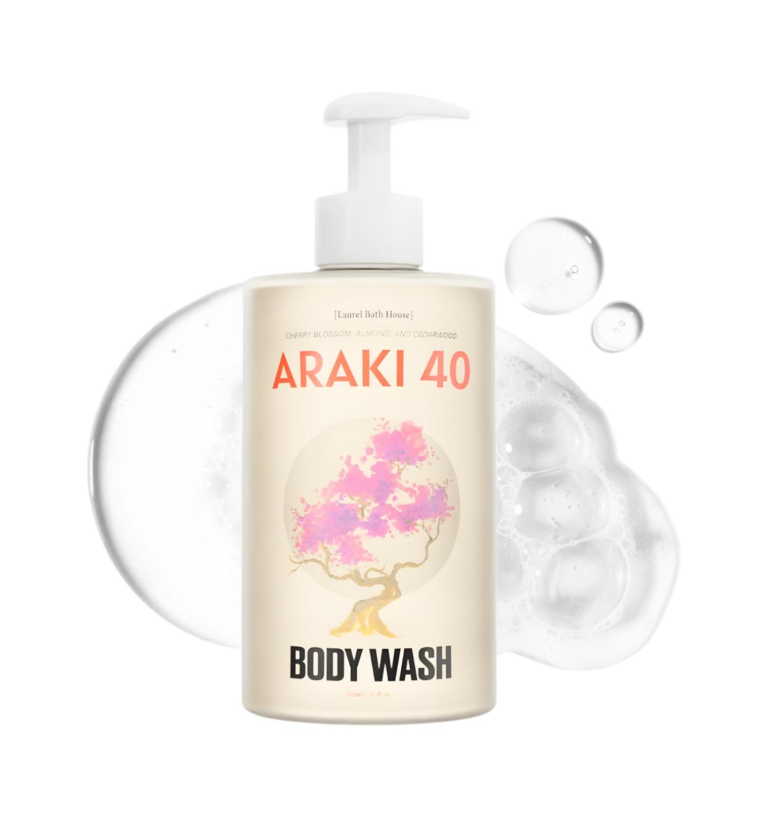 Laurel Bath House Araki 40 Gel Body Wash | Antioxidant Cleanser Hydrates Nourishes & Soothes Skin with Niacinamide Notes of Cedarwood Almond Cherry Blossom | Paraben Sulfate & Phthalate Free 350ml - Buy Online on GoSupps.com